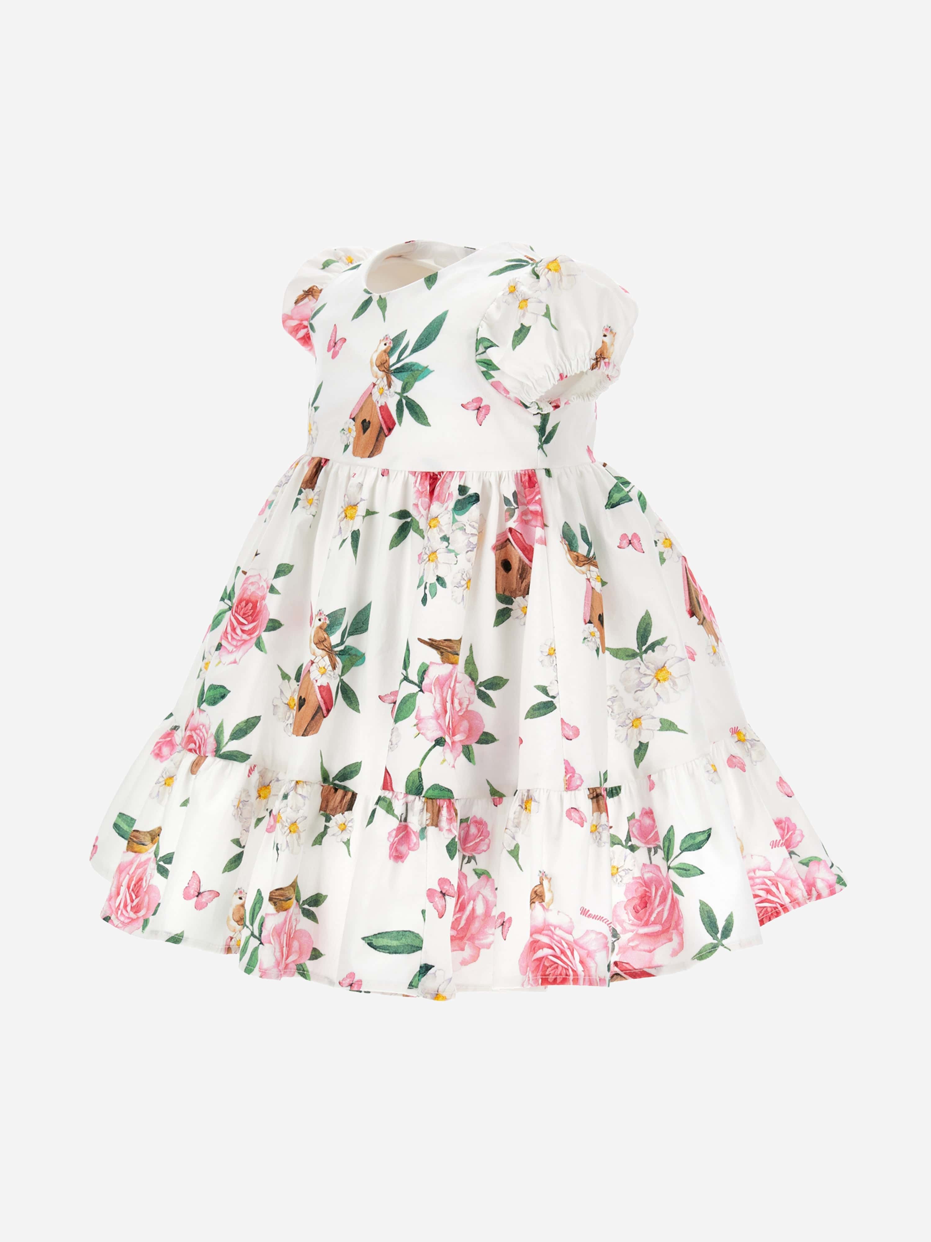 Monnalisa Baby Girls Bird Box Garden Dress in White