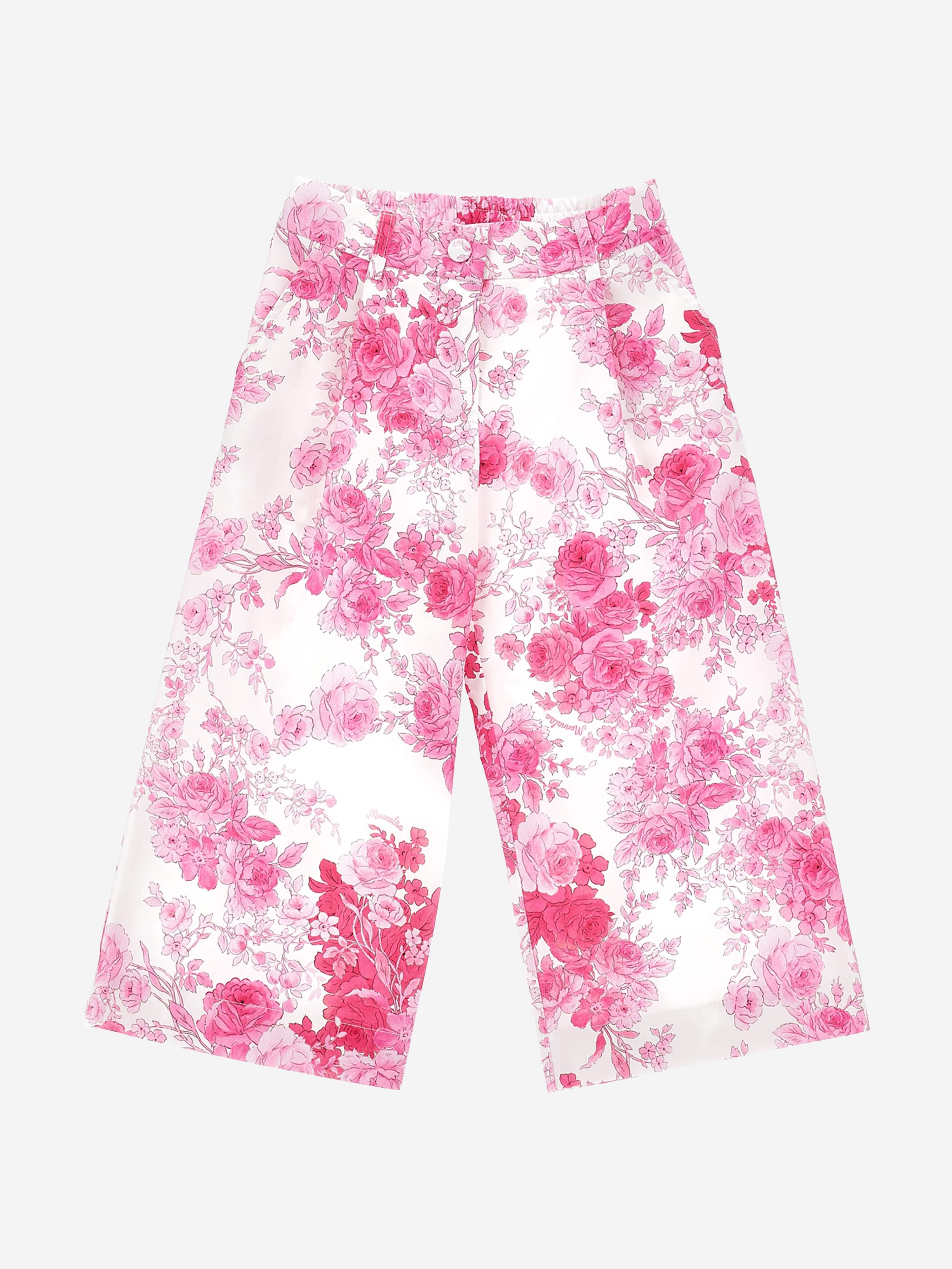 Monnalisa Girls Rose Print Trousers in Pink