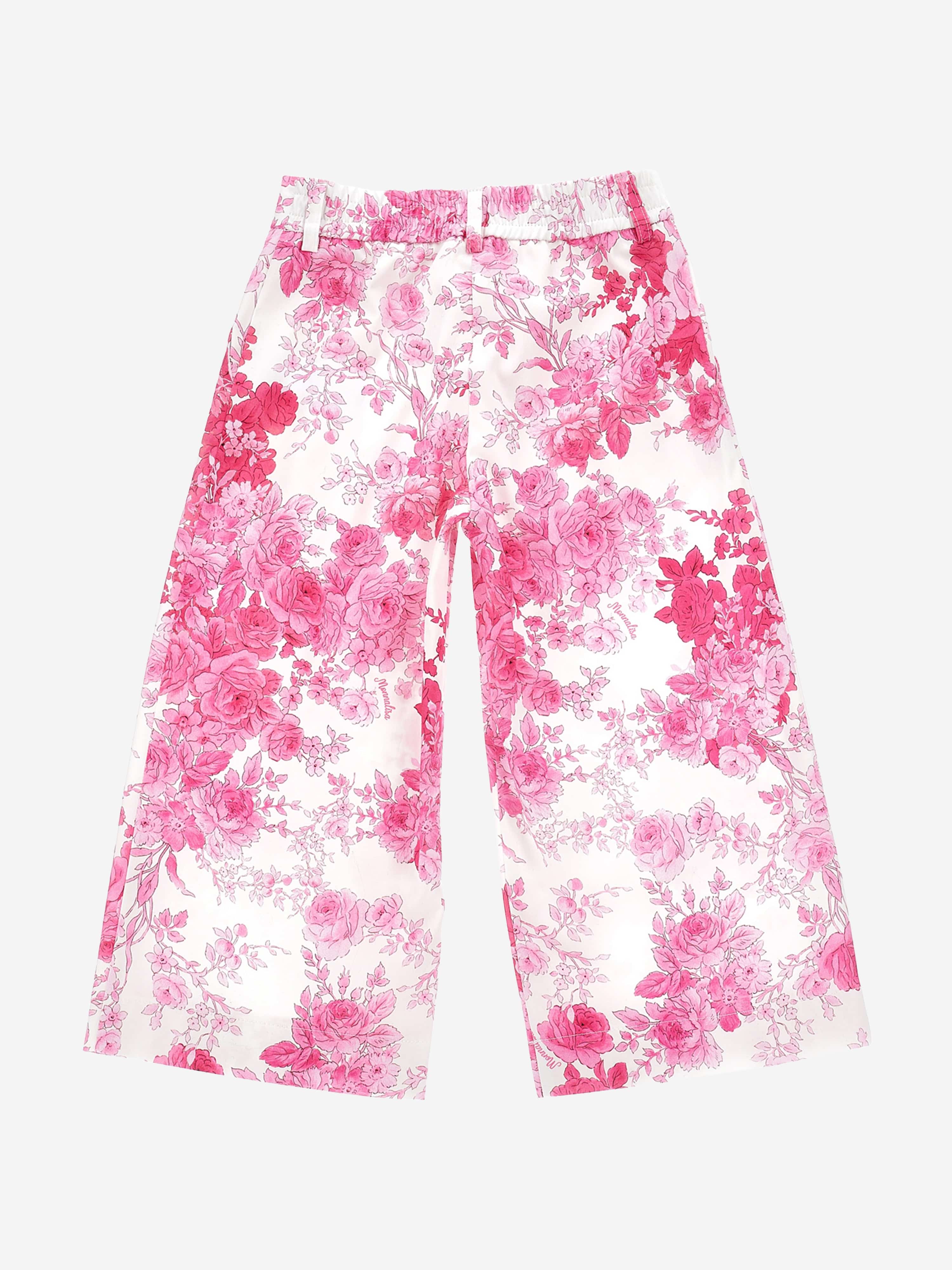 Monnalisa Girls Rose Print Trousers in Pink