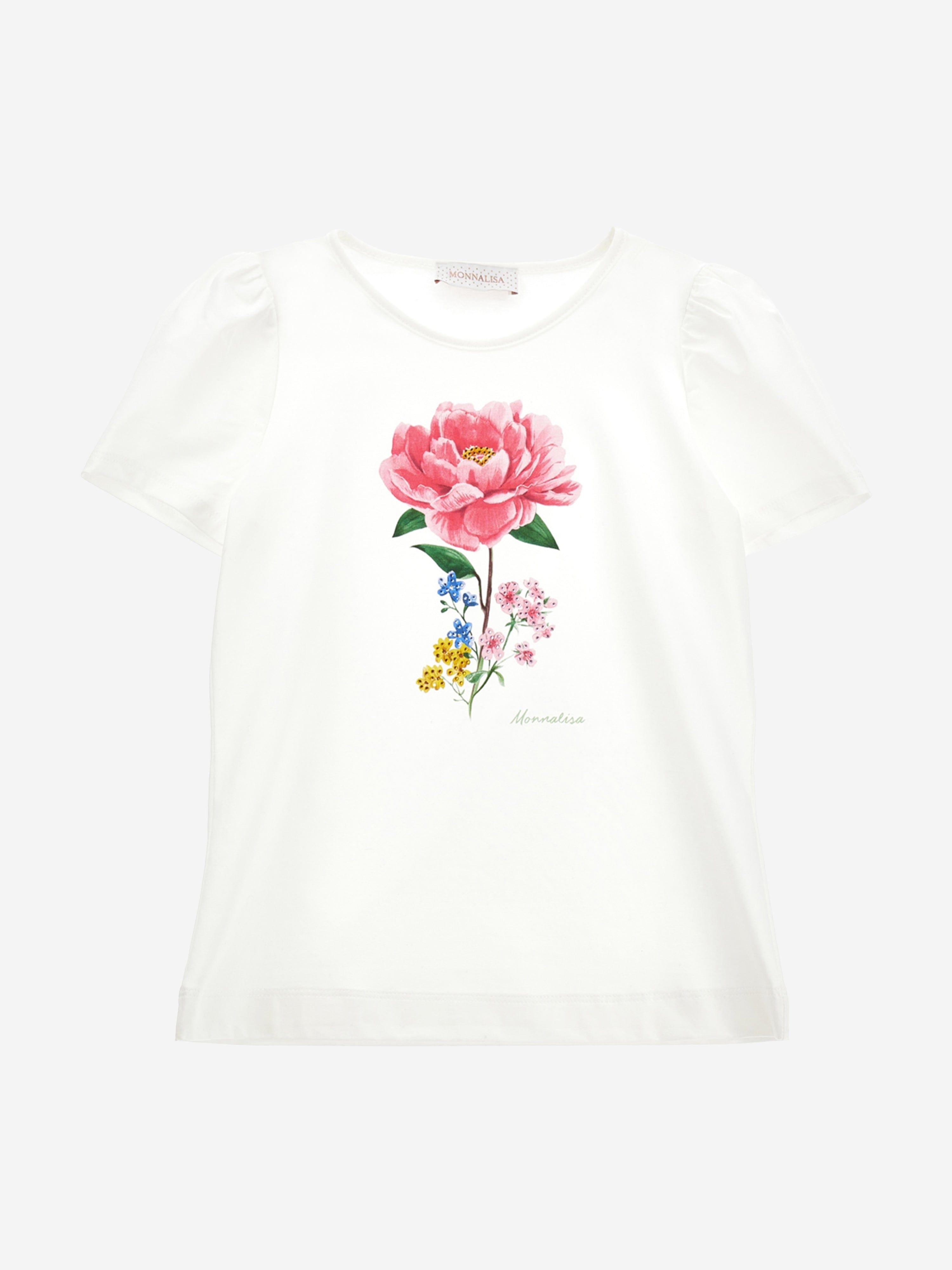 Monnalisa Girls Flower T-Shirt in Ivory