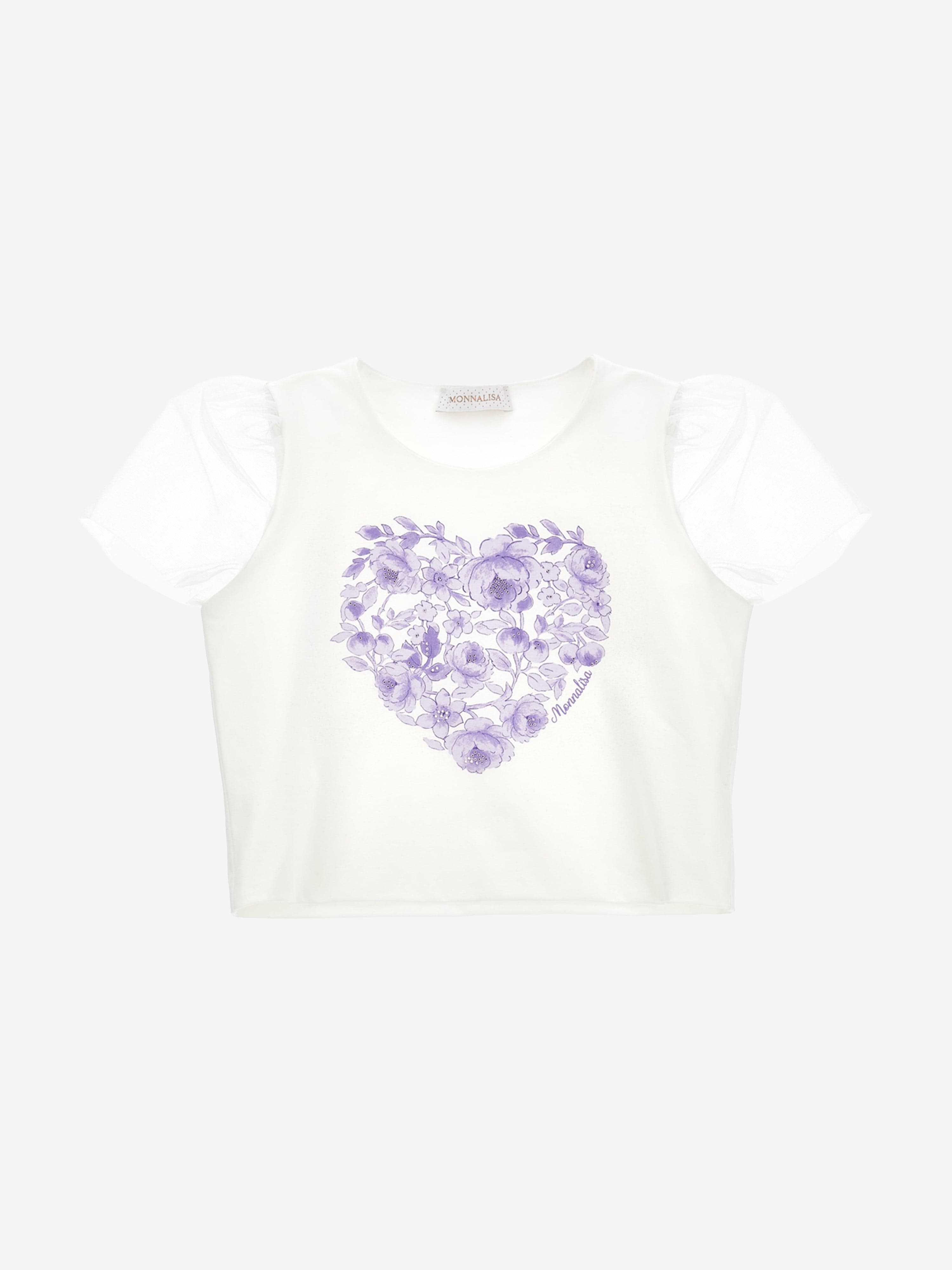 Monnalisa Girls Heart T-Shirt Ivory