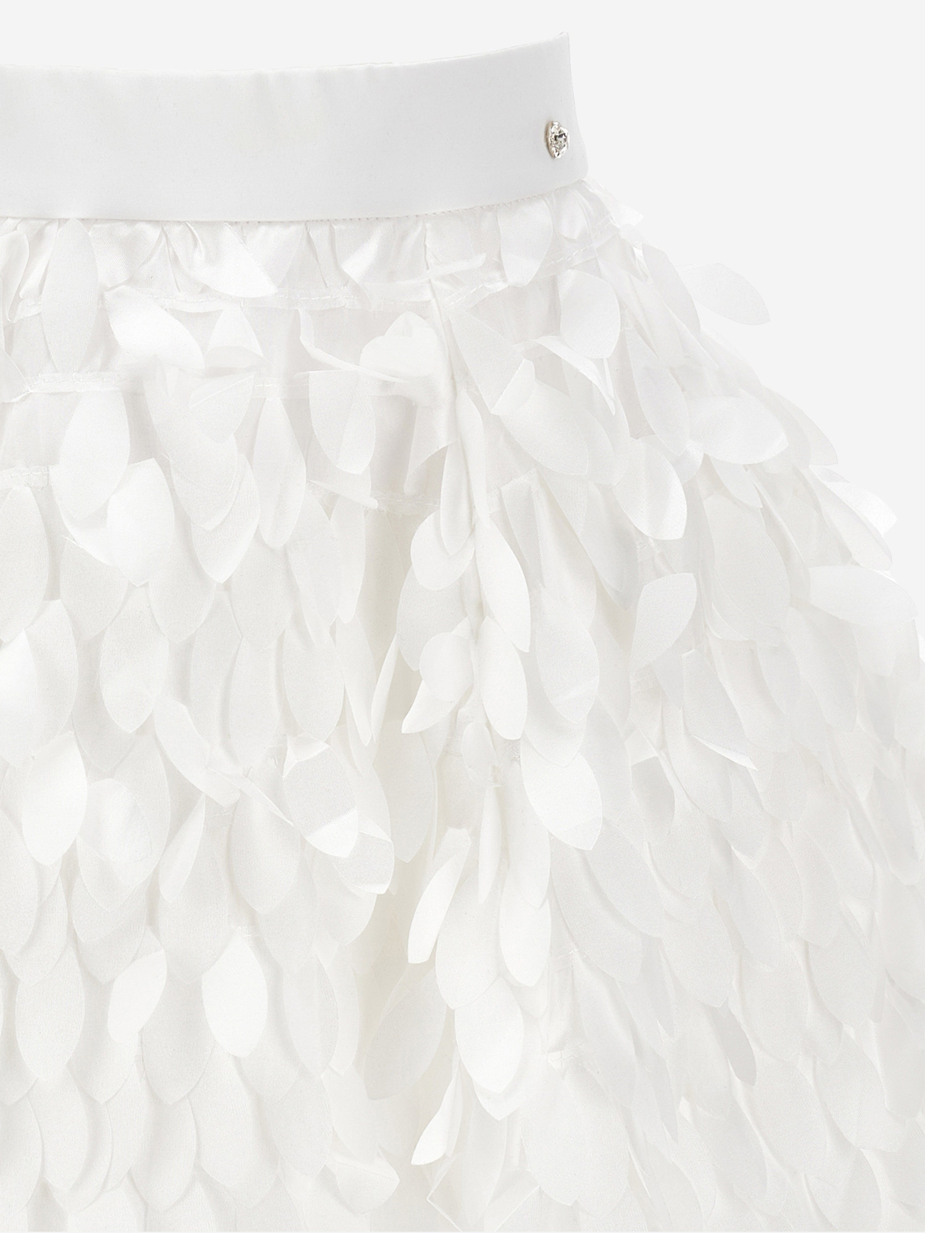 Monnalisa Girls Satin Leaf Skirt in Ivory