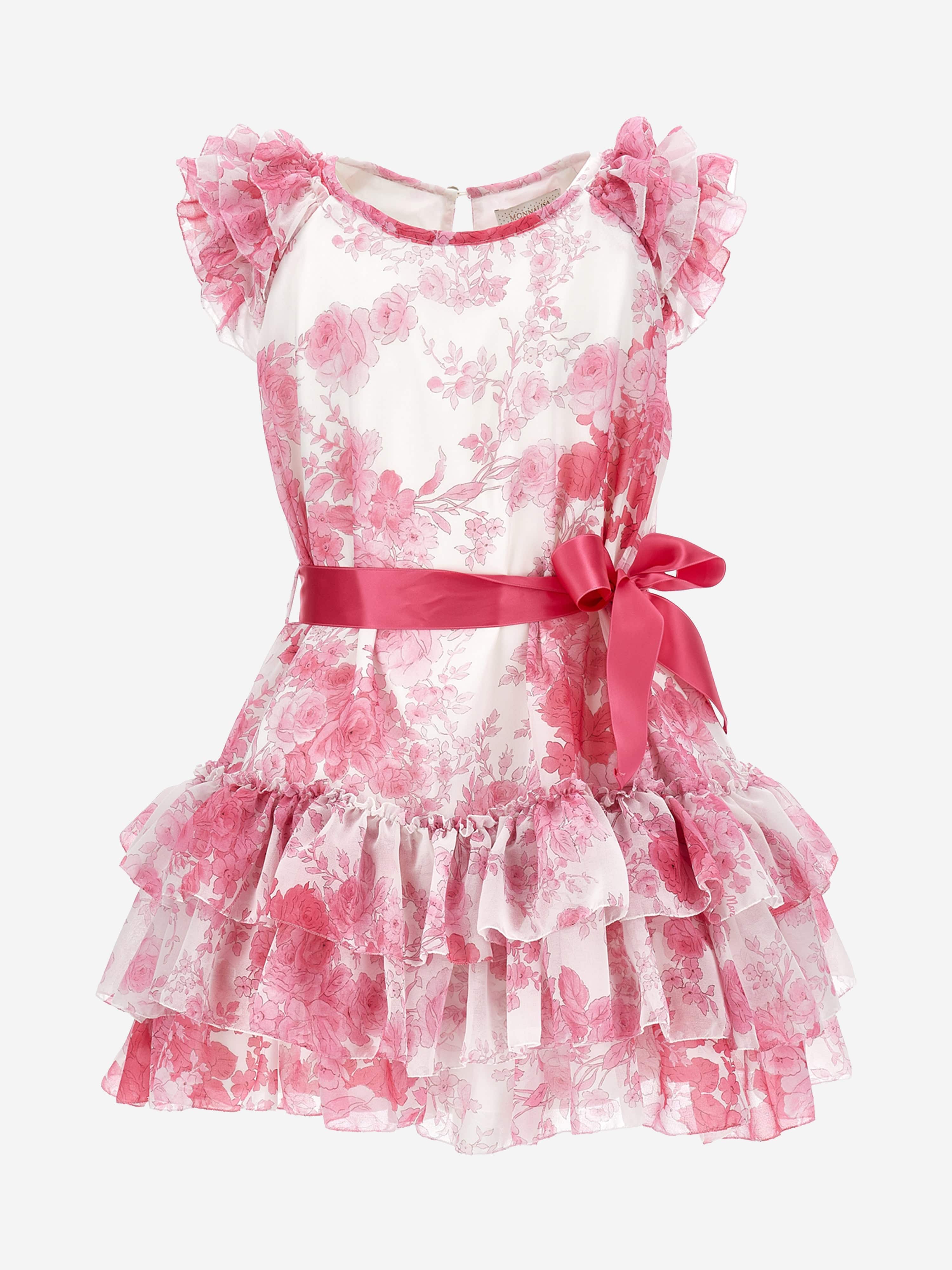 Monnalisa Girls Georgette Flower Dress in Pink