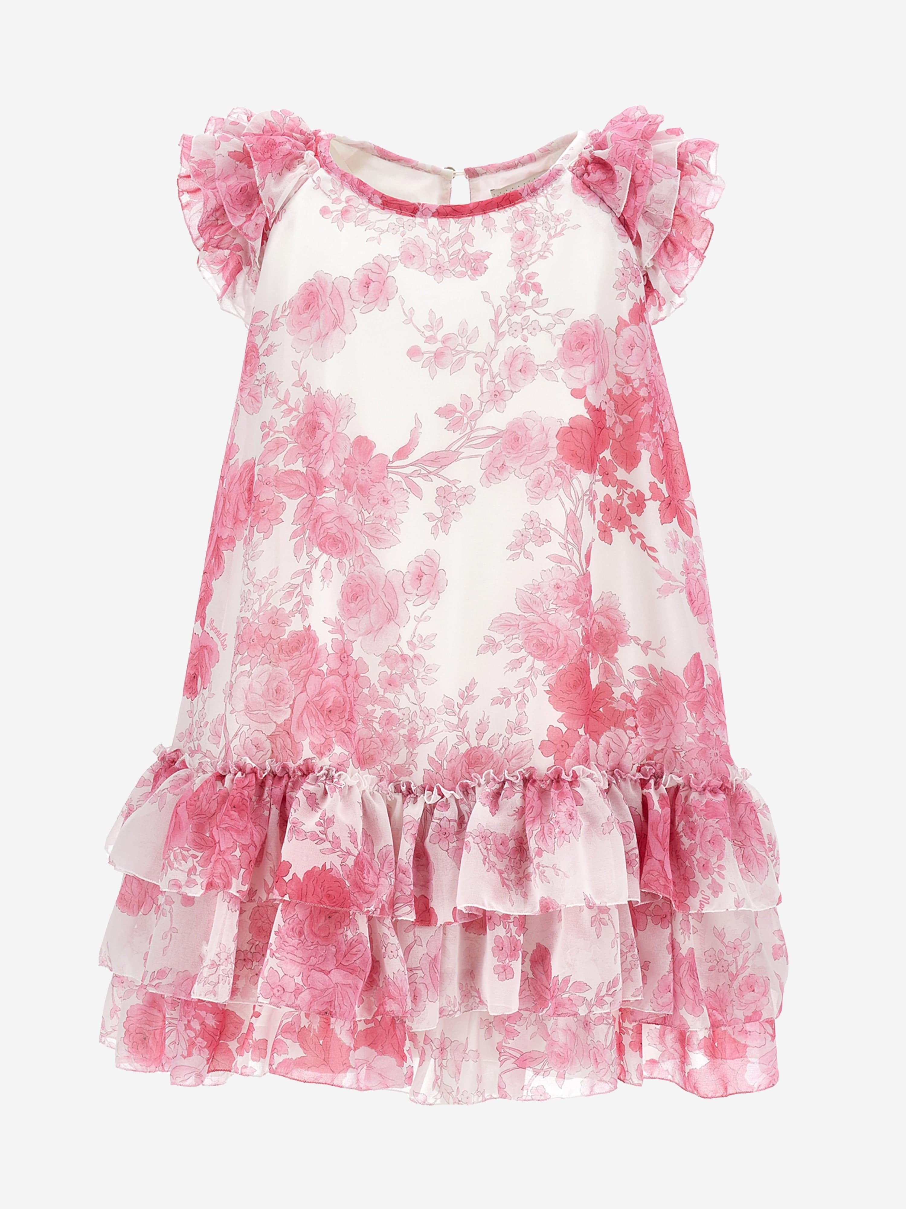 Monnalisa Girls Georgette Flower Dress in Pink