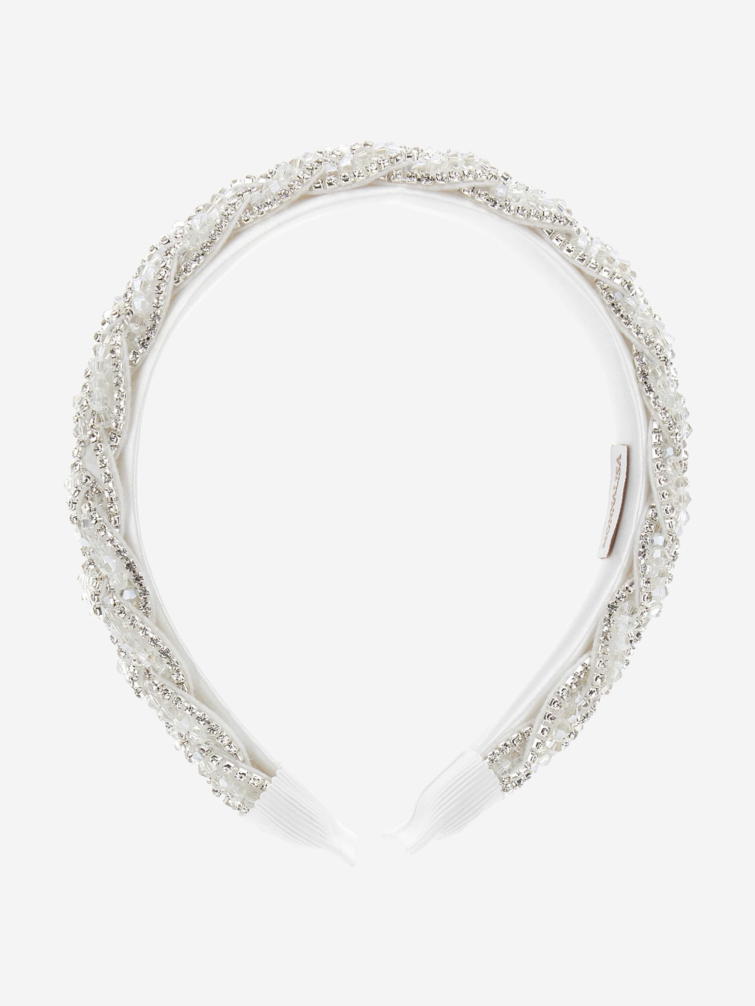 Monnalisa Girls Crystal Braid Headband in Ivory