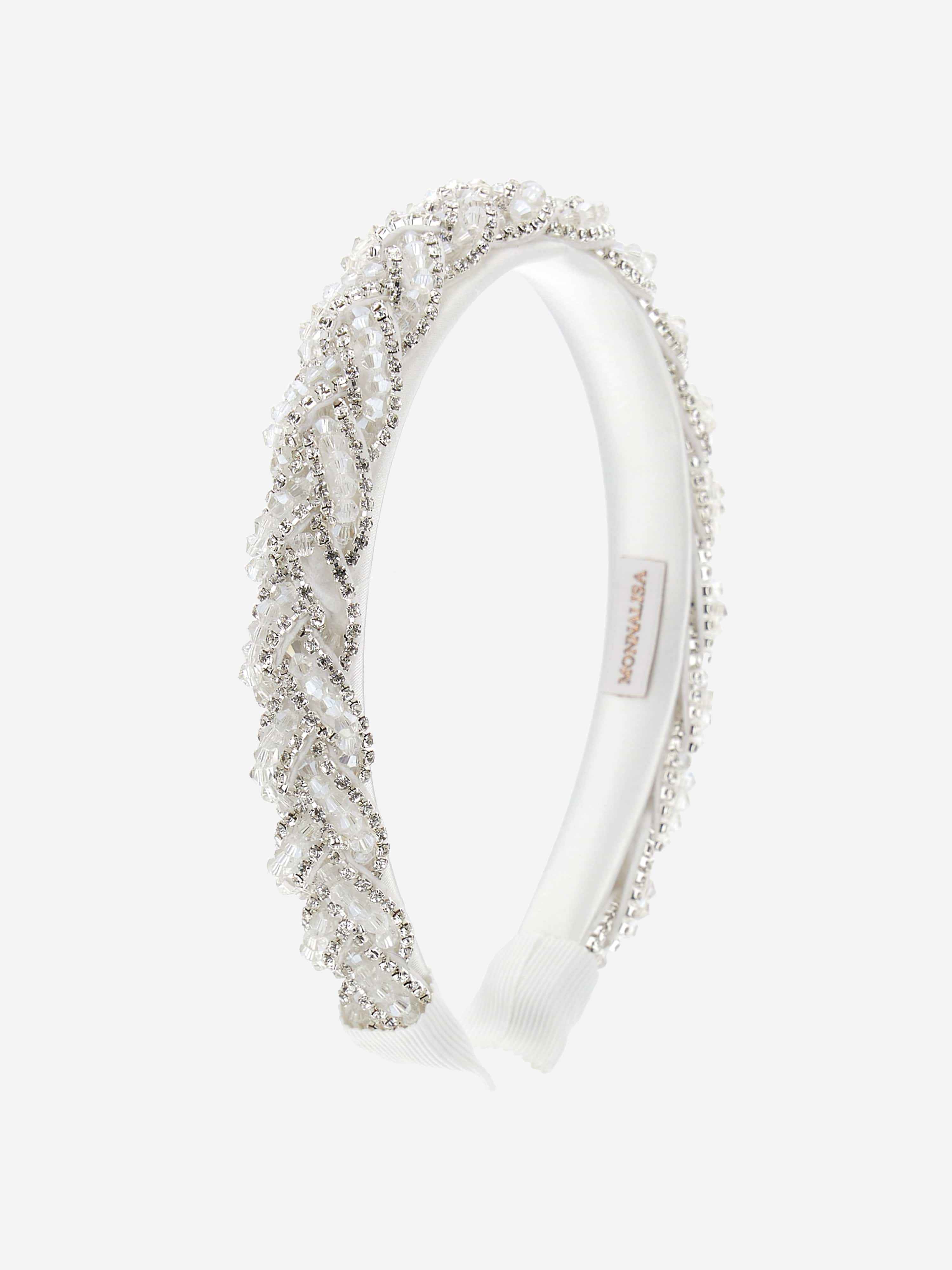 Monnalisa Girls Crystal Braid Headband in Ivory