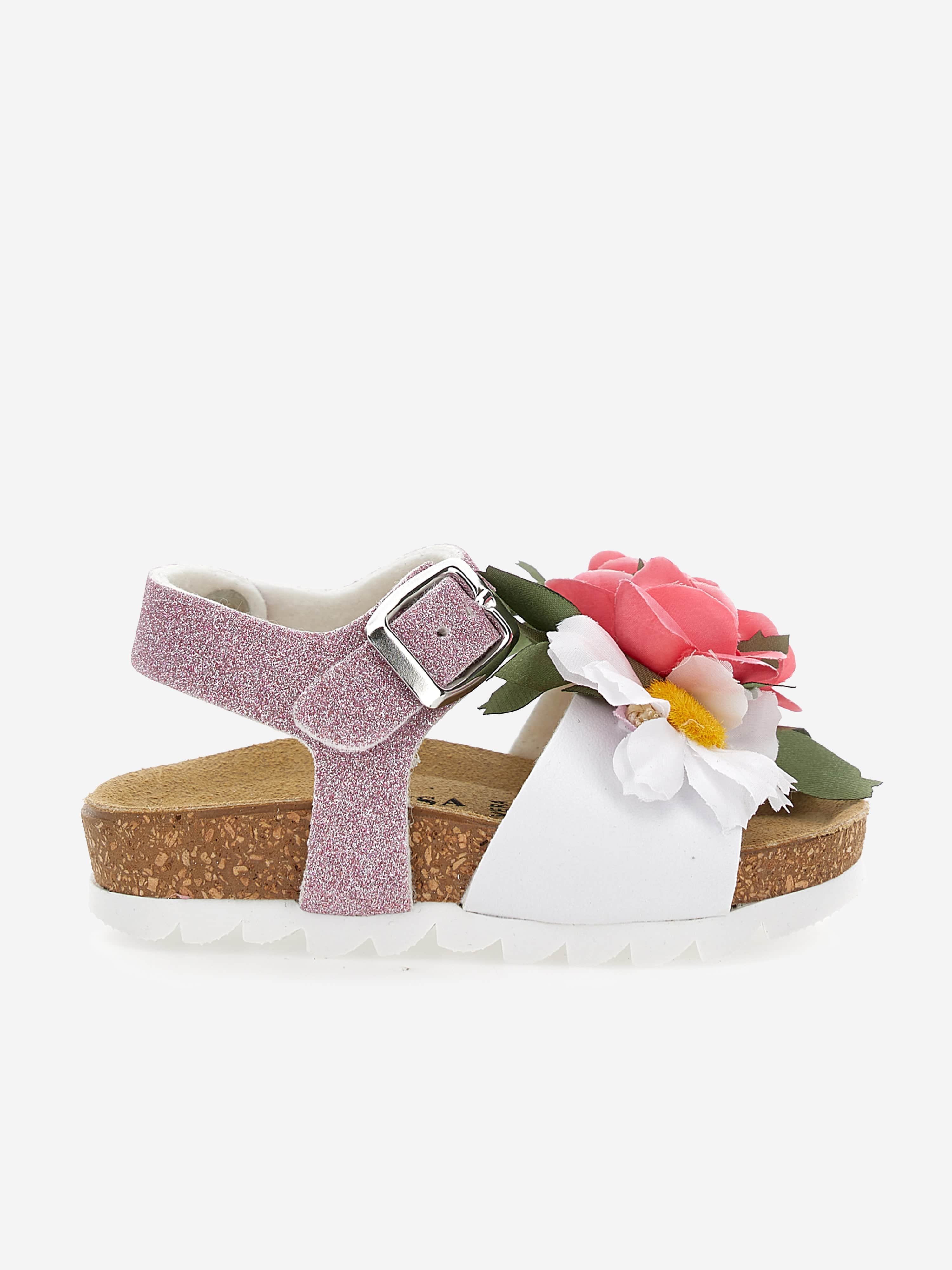 Monnalisa Girls Glitter Flower Sandals in Pink