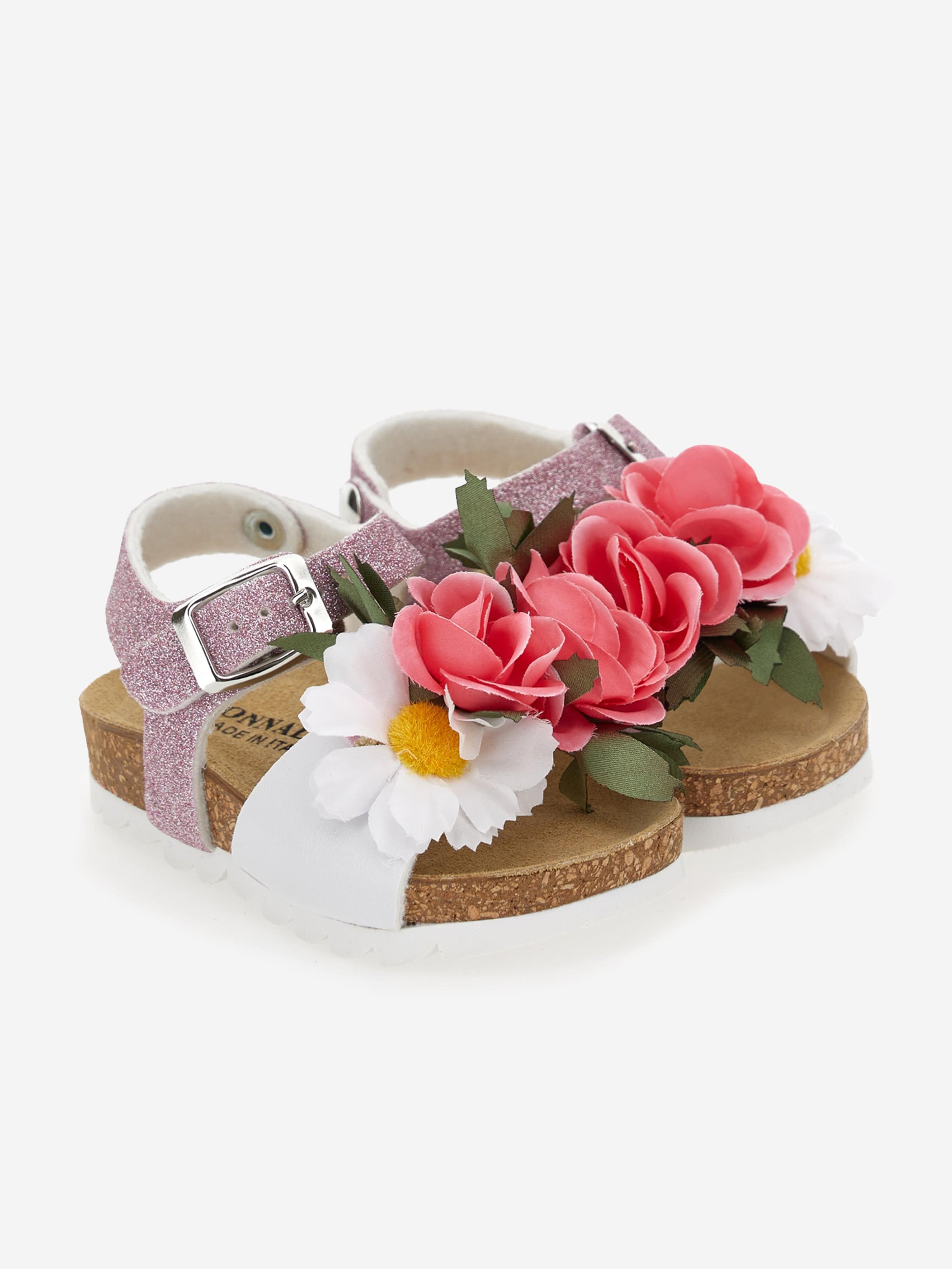 Monnalisa Girls Glitter Flower Sandals in Pink