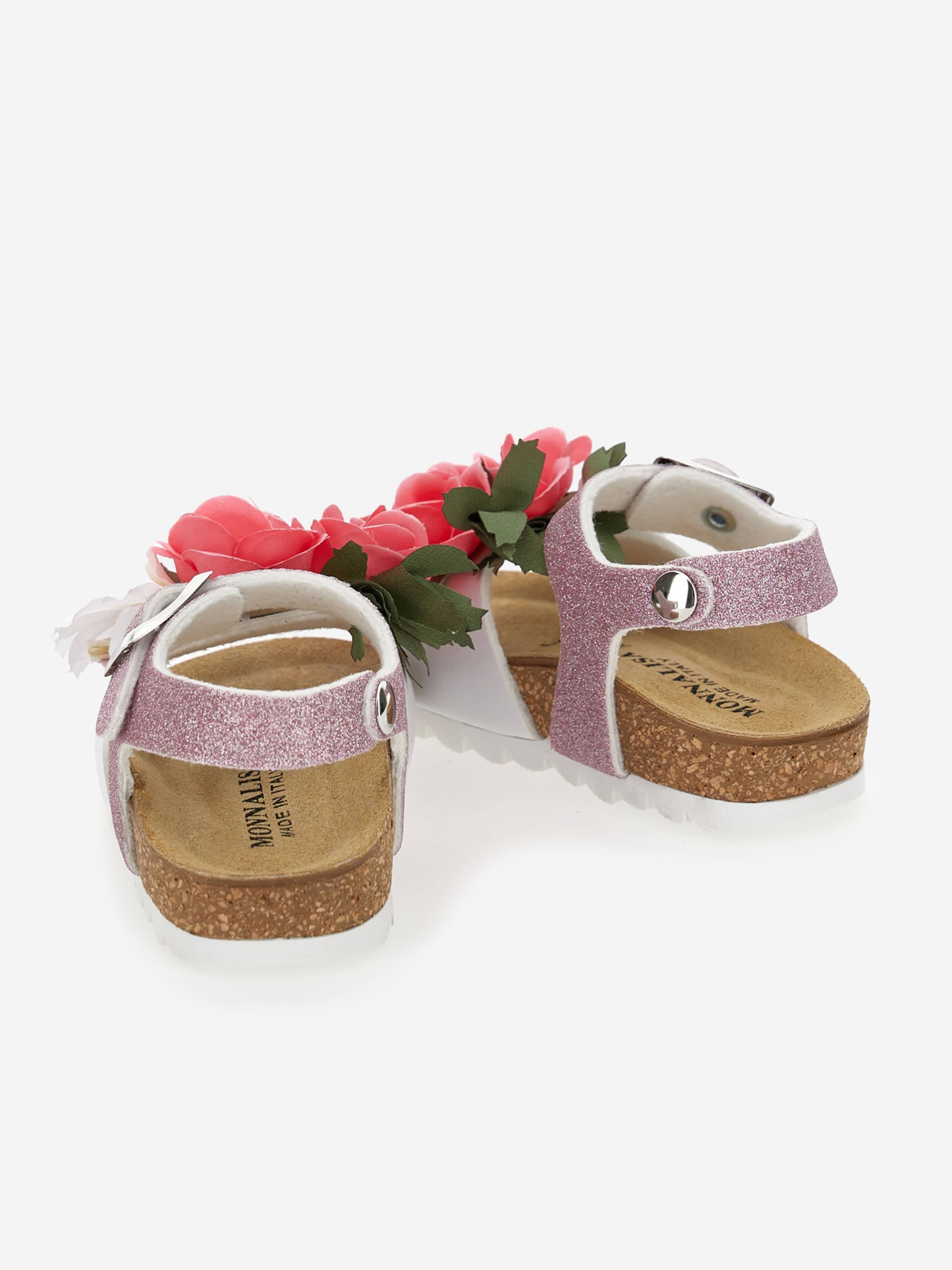 Monnalisa Girls Glitter Flower Sandals in Pink