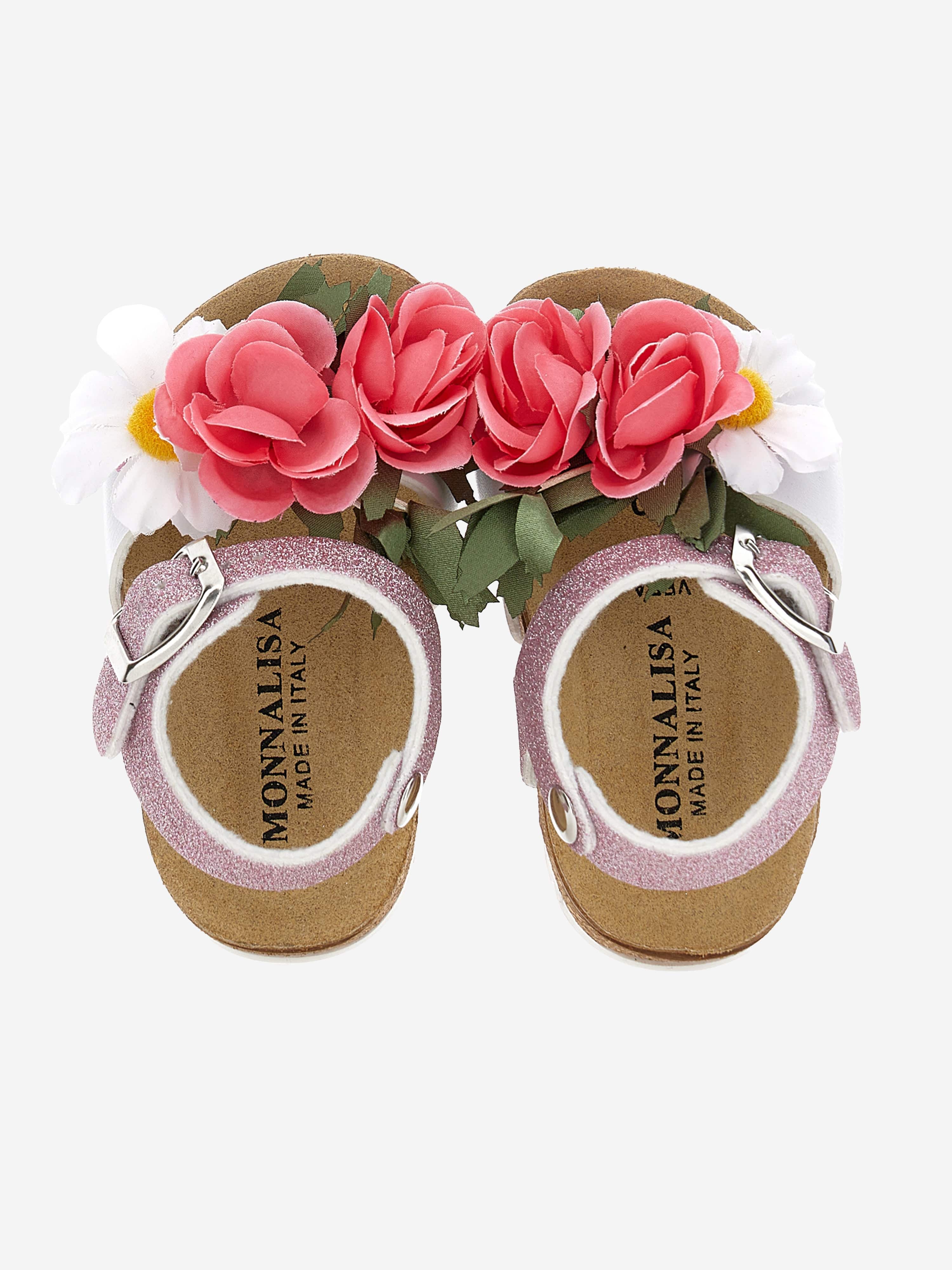 Monnalisa Girls Glitter Flower Sandals in Pink