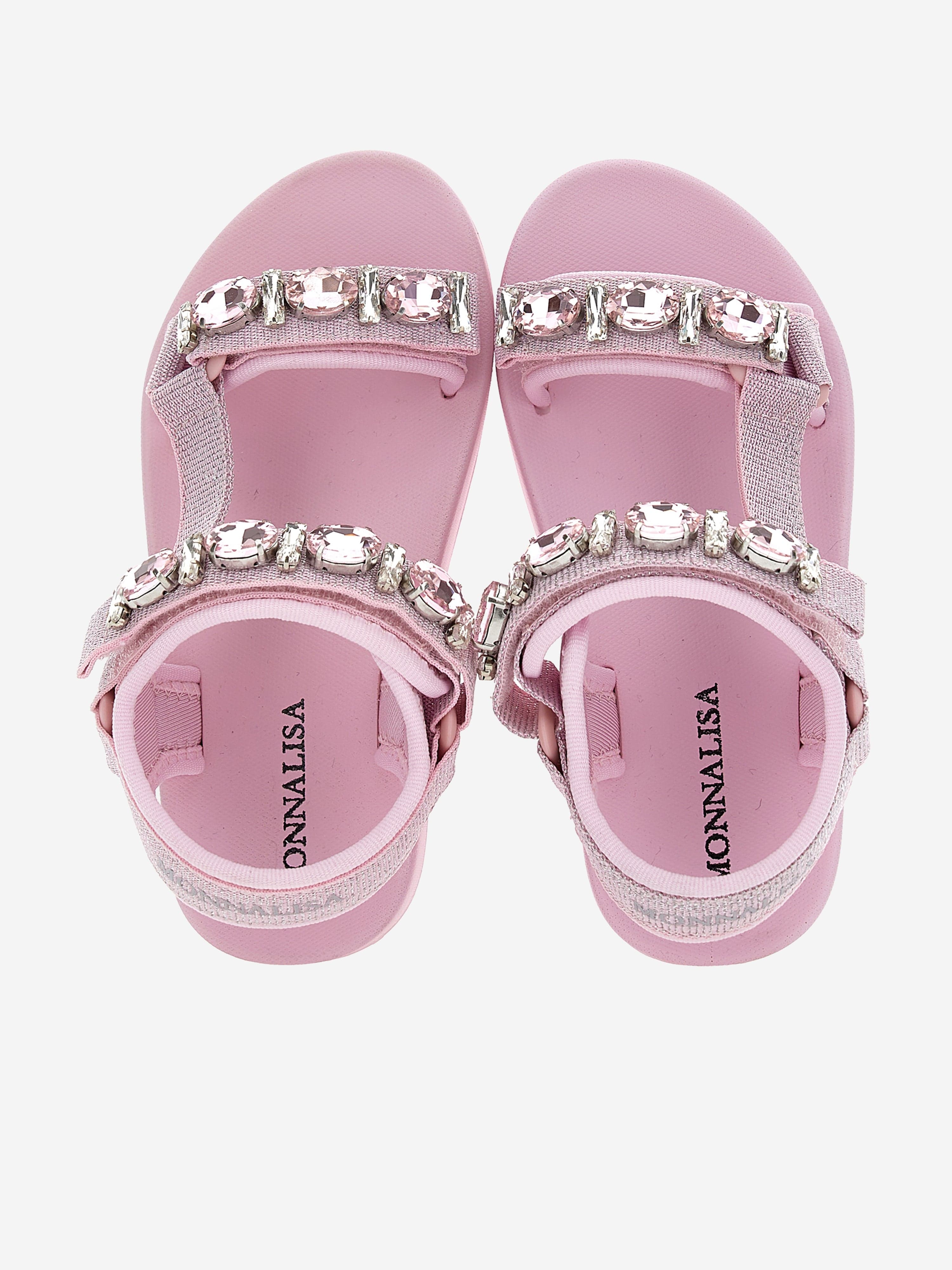 Monnalisa Girls Rhinestone Techno Sandals in Pink