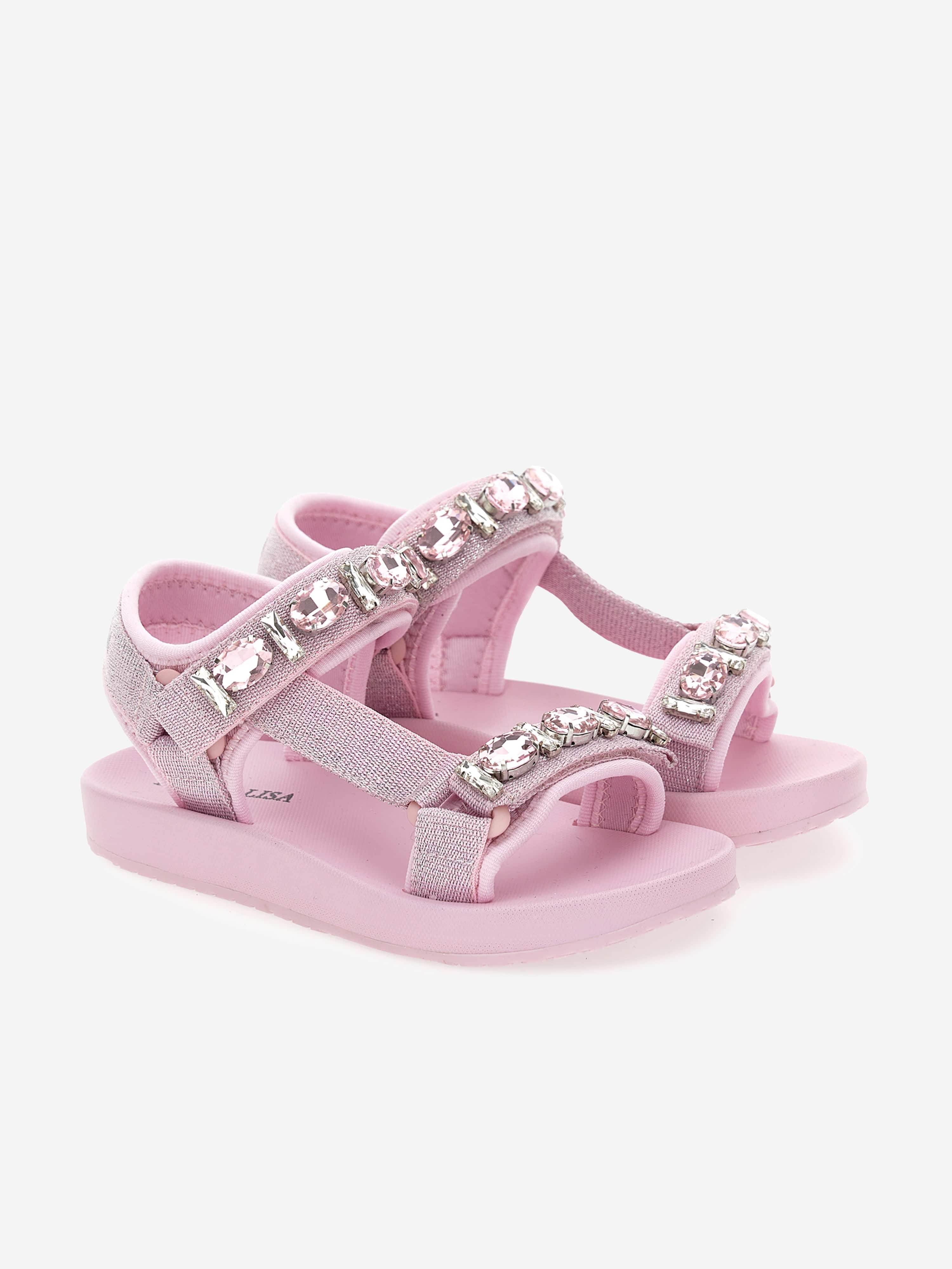 Monnalisa Girls Rhinestone Techno Sandals in Pink