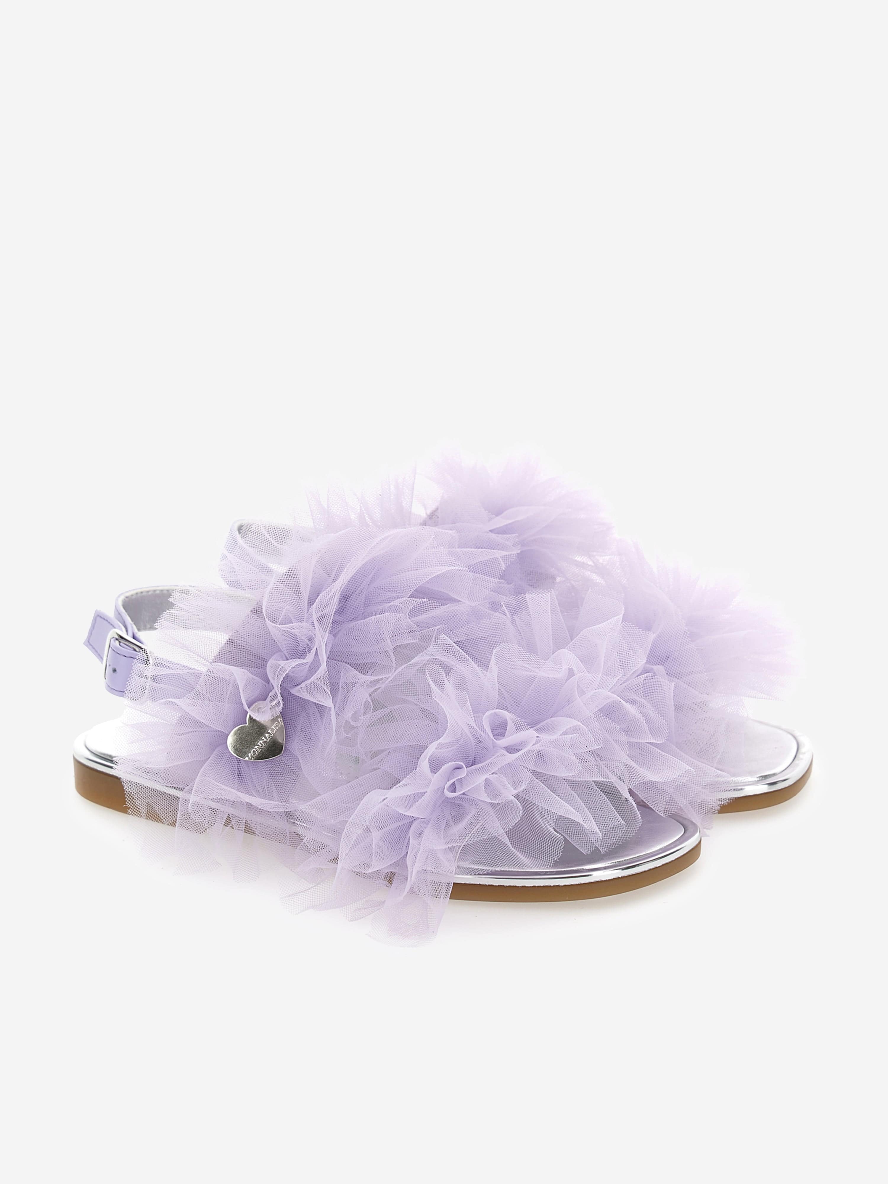 Monnalisa Girls Ruched Tulle Sandals in Purple