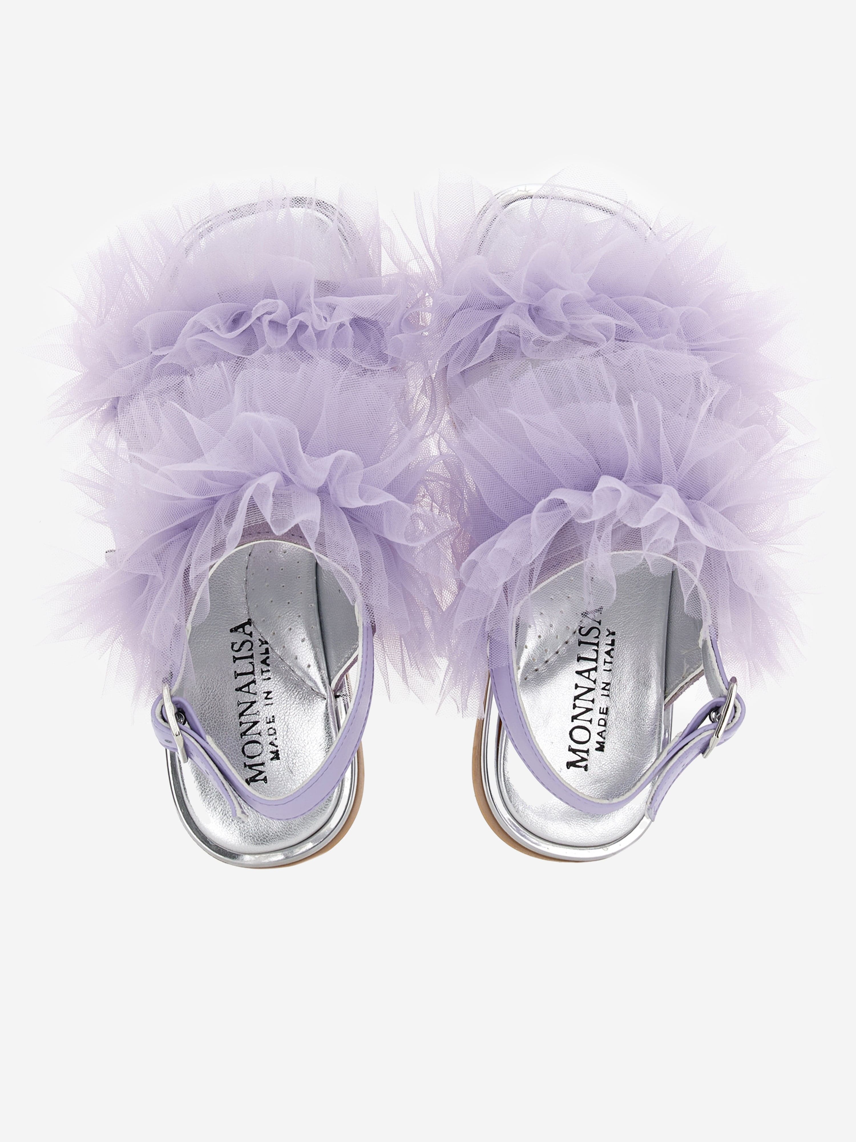 Monnalisa Girls Ruched Tulle Sandals in Purple