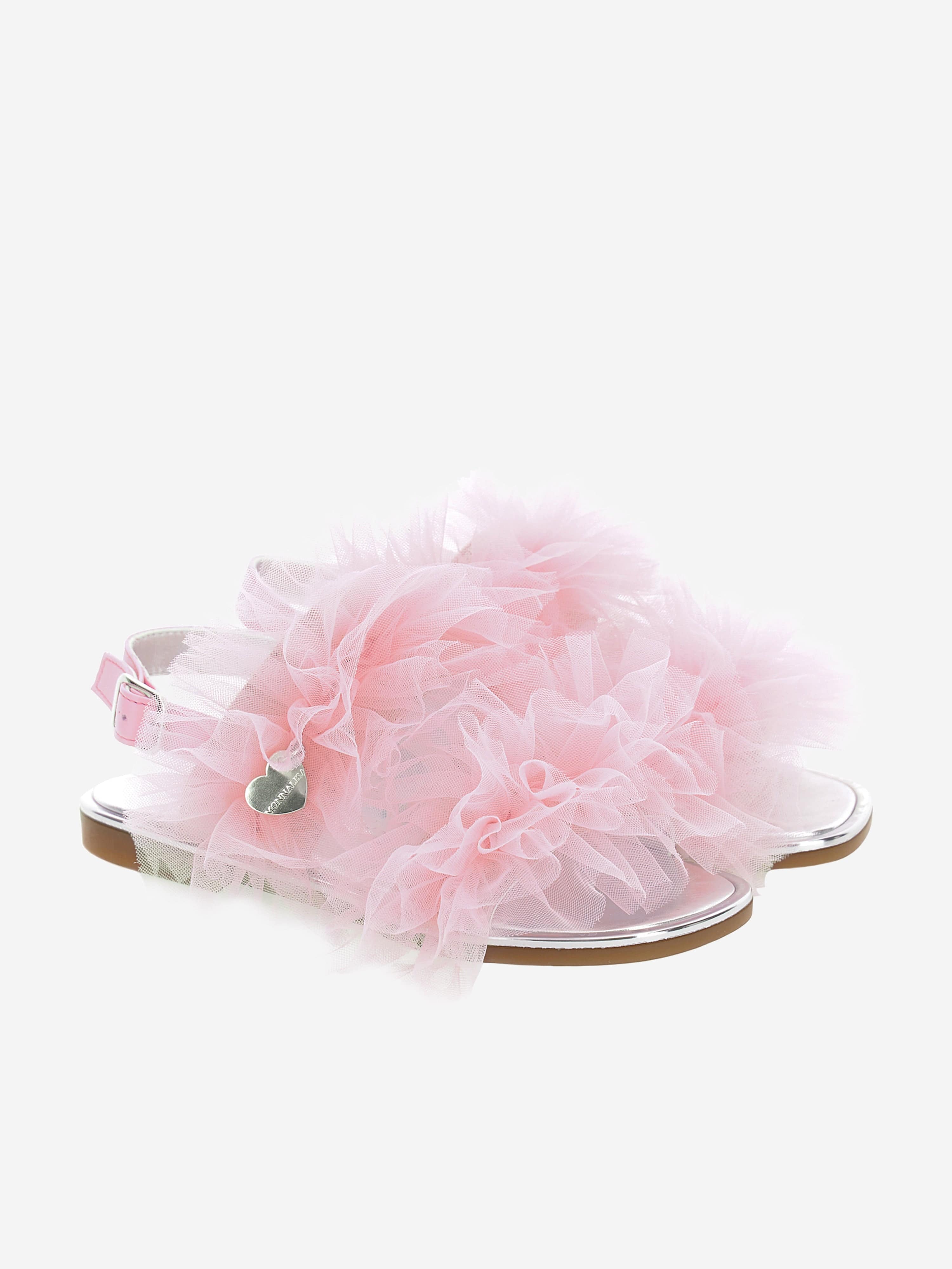 Monnalisa Girls Ruched Tulle Sandals in Pink