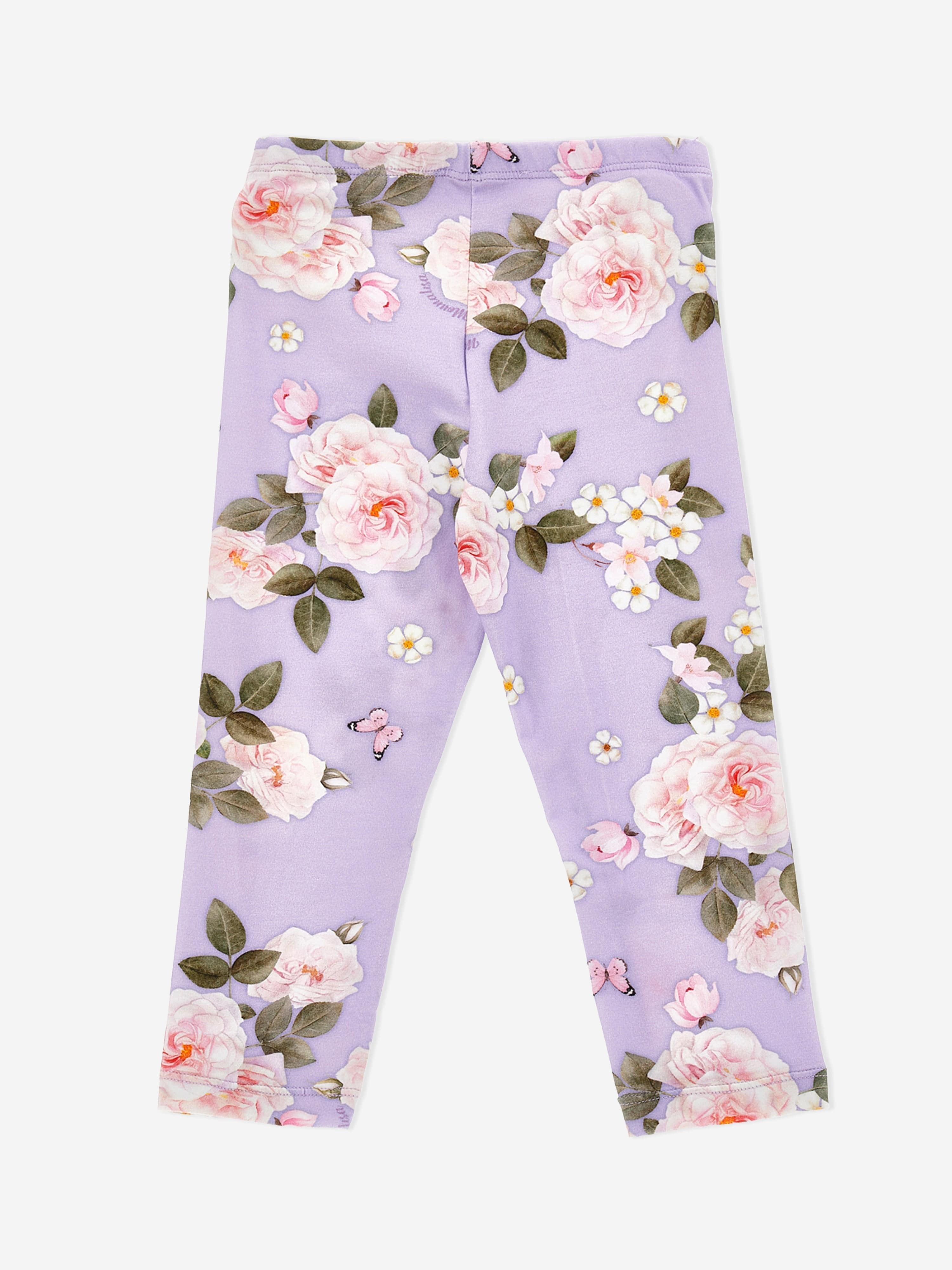 Monnalisa Girls Floral Print Leggings in Purple