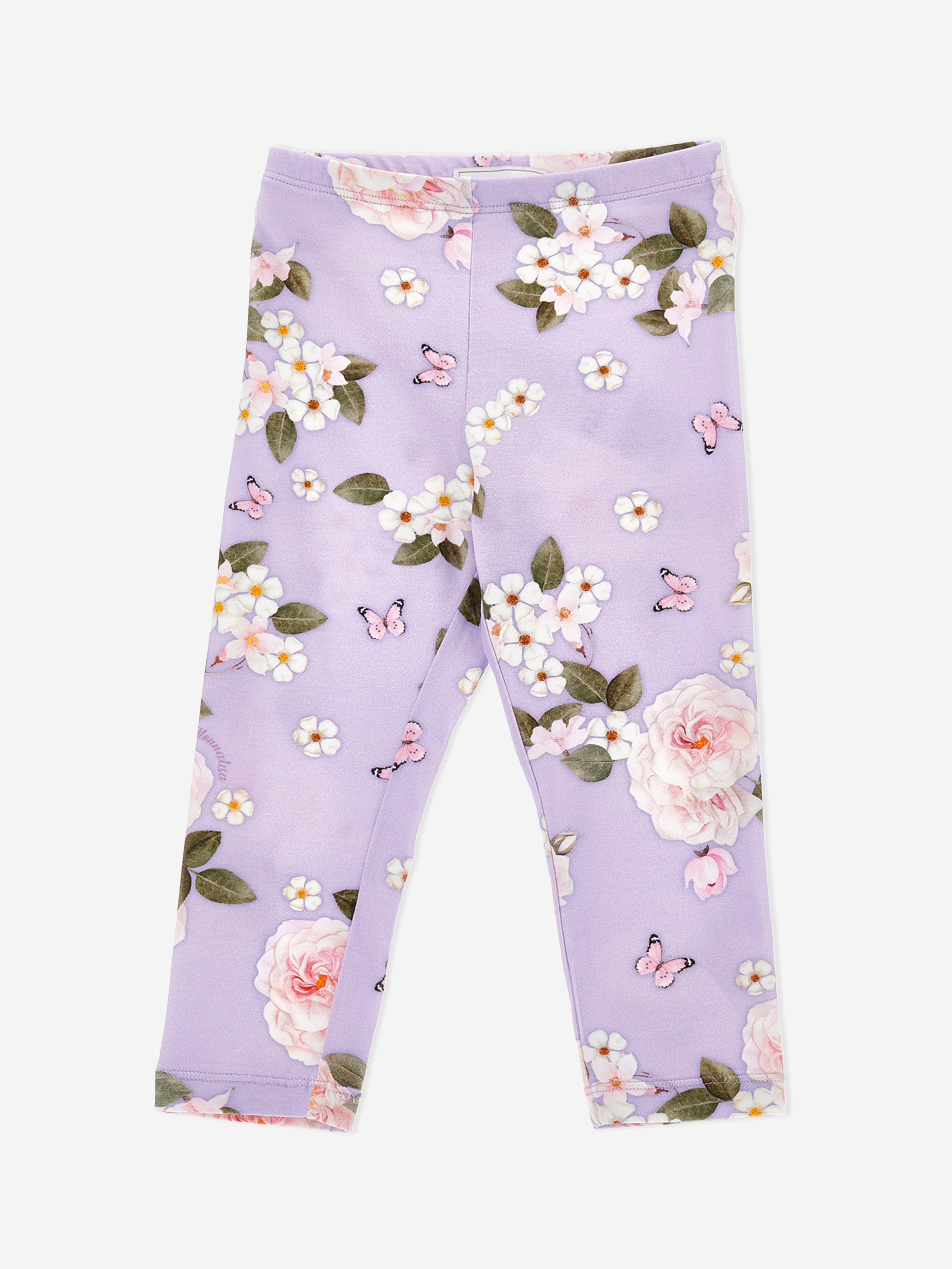 Monnalisa Girls Floral Print Leggings in Purple