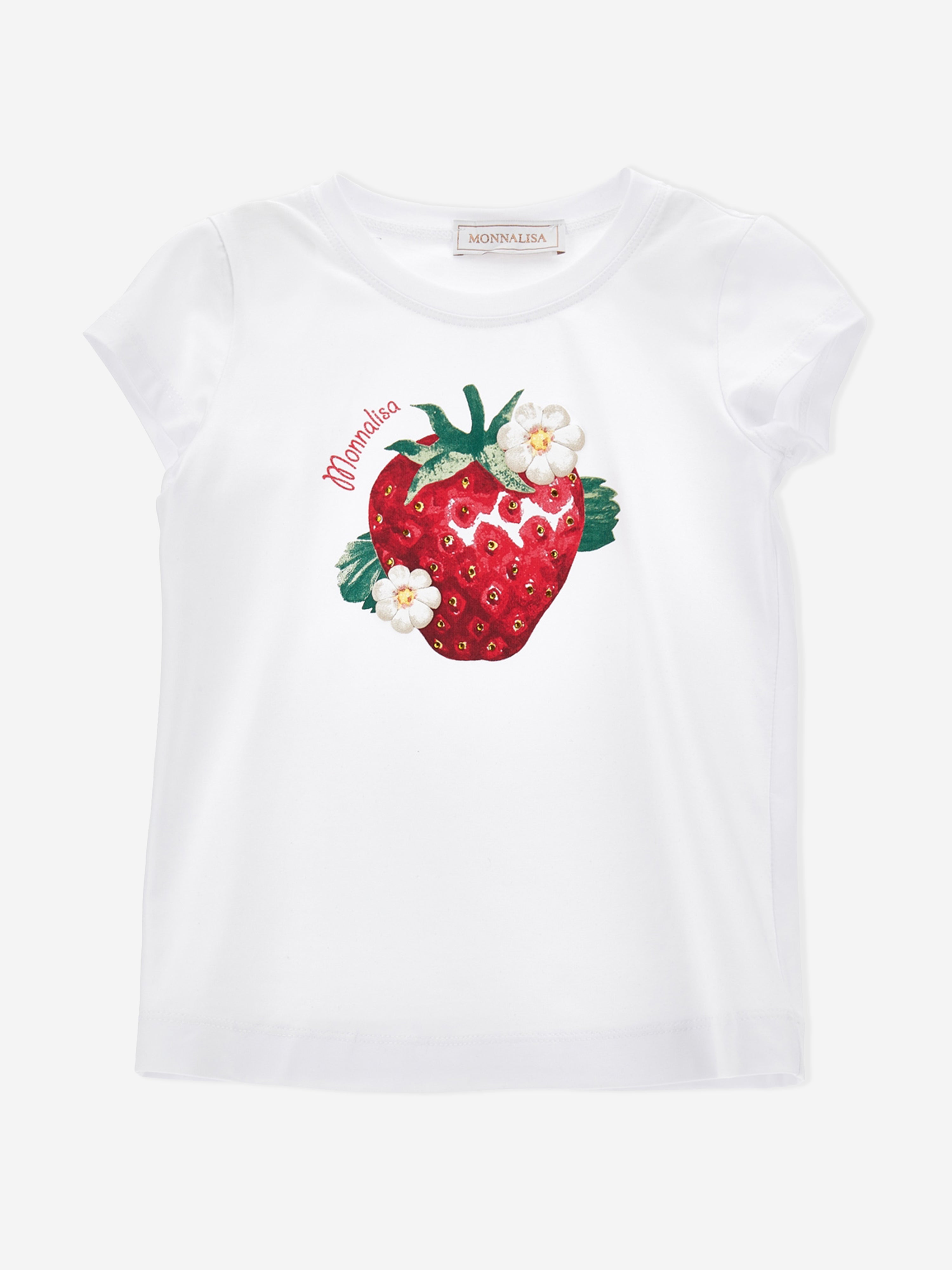 Monnalisa Girls Strawberry T-Shirt in White