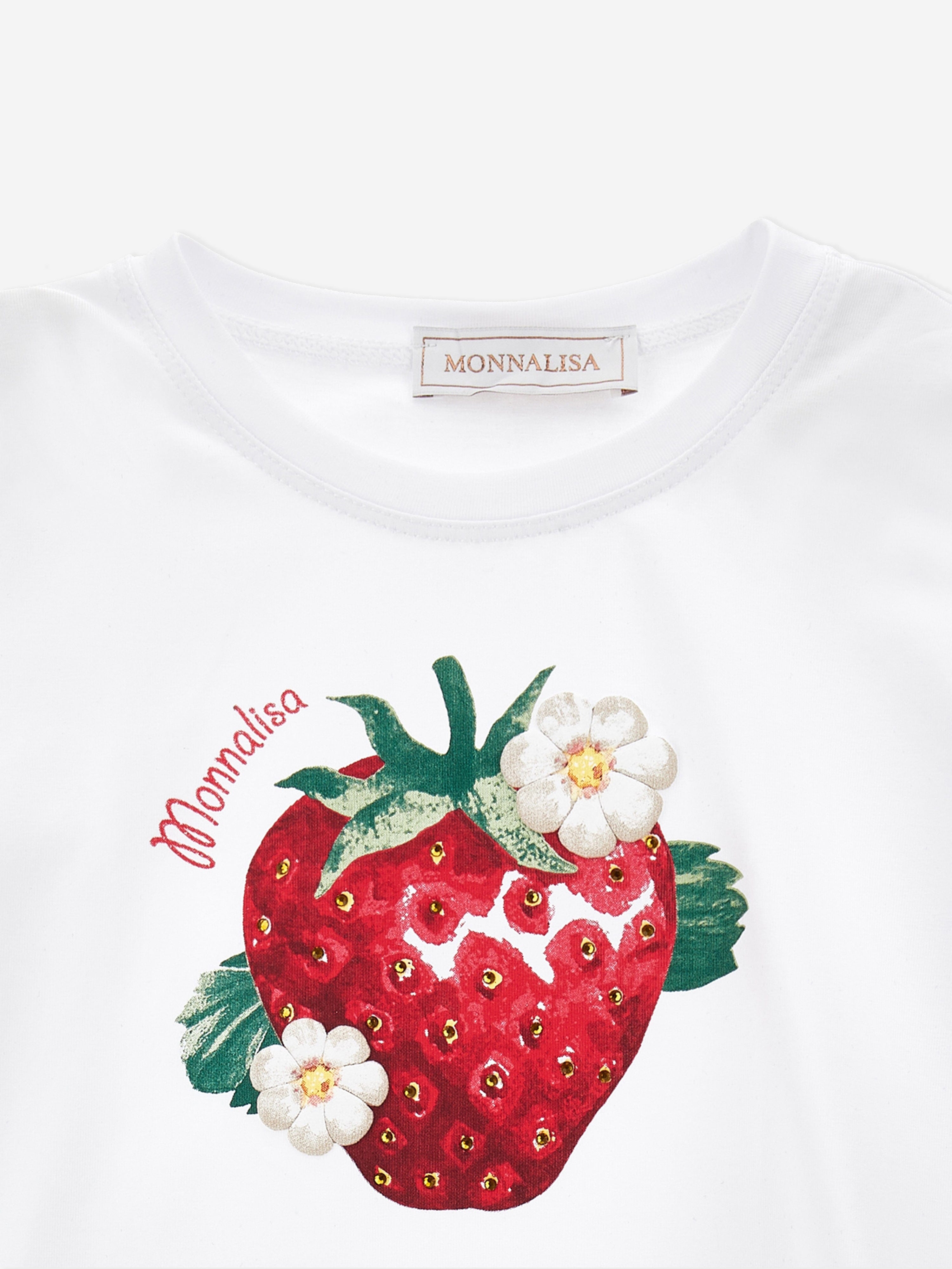 Monnalisa Girls Strawberry T-Shirt in White