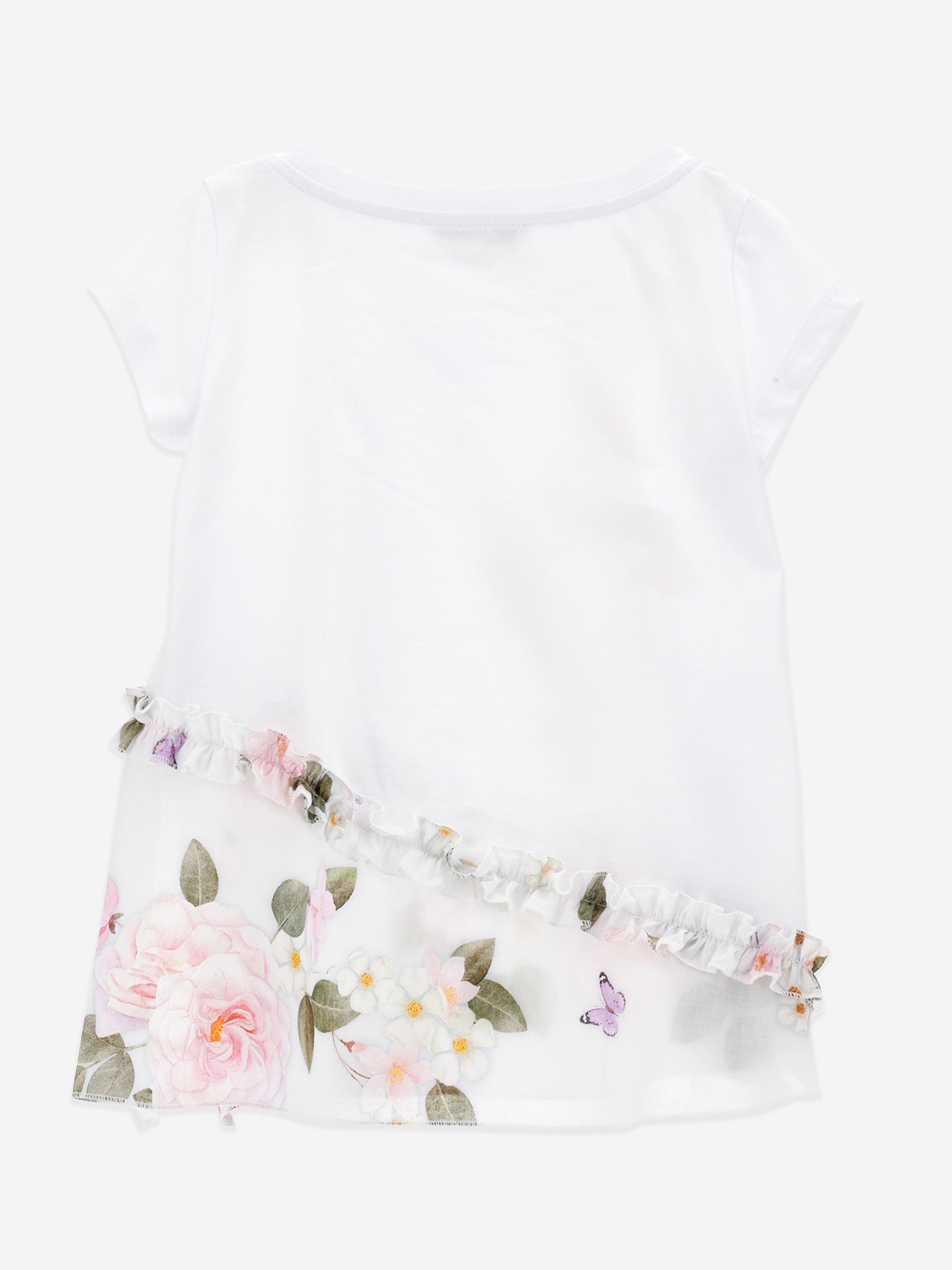 Monnalisa Girls Floral Maxi T-Shirt in White