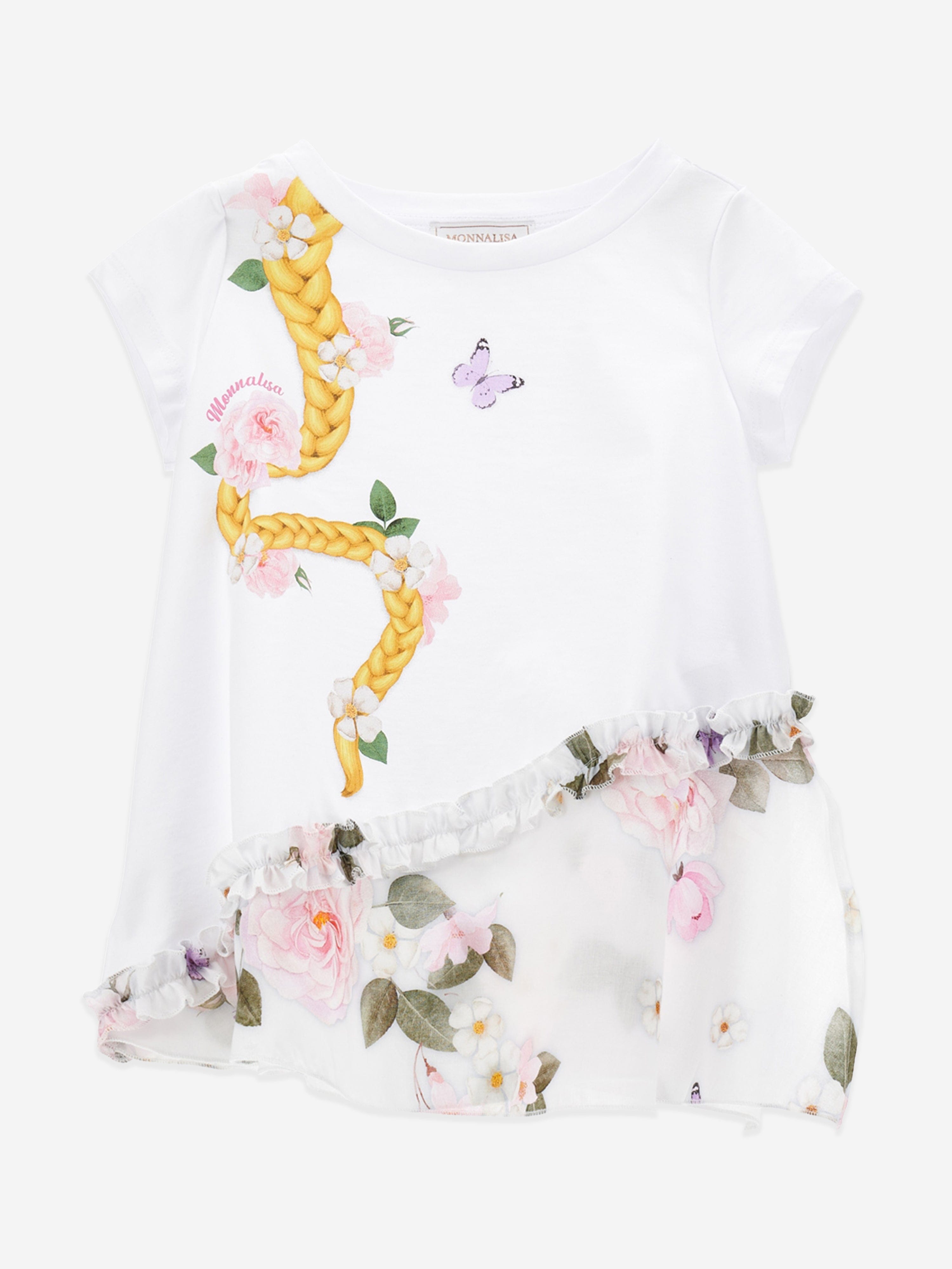 Monnalisa Girls Floral Maxi T-Shirt in White