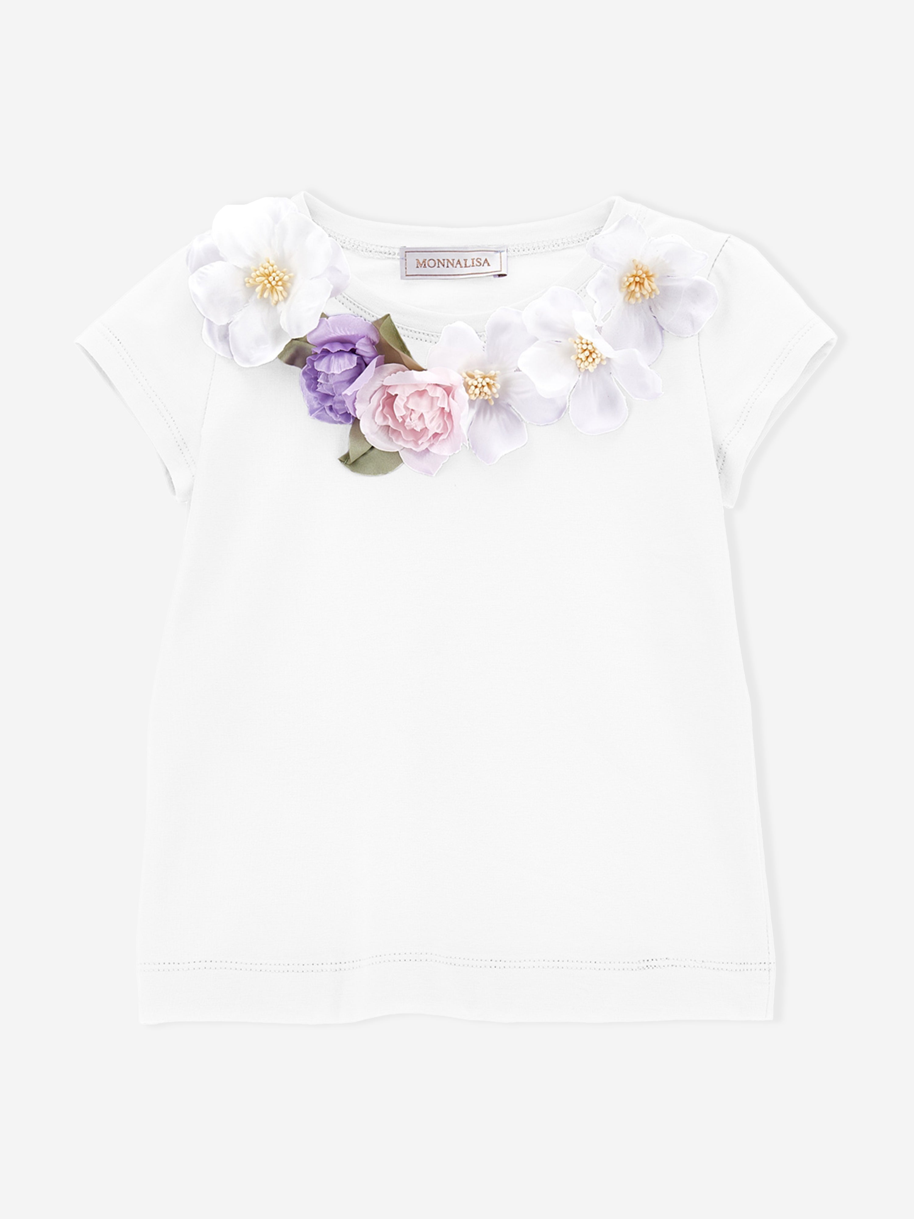 Monnalisa Girls Floral T-Shirt in White