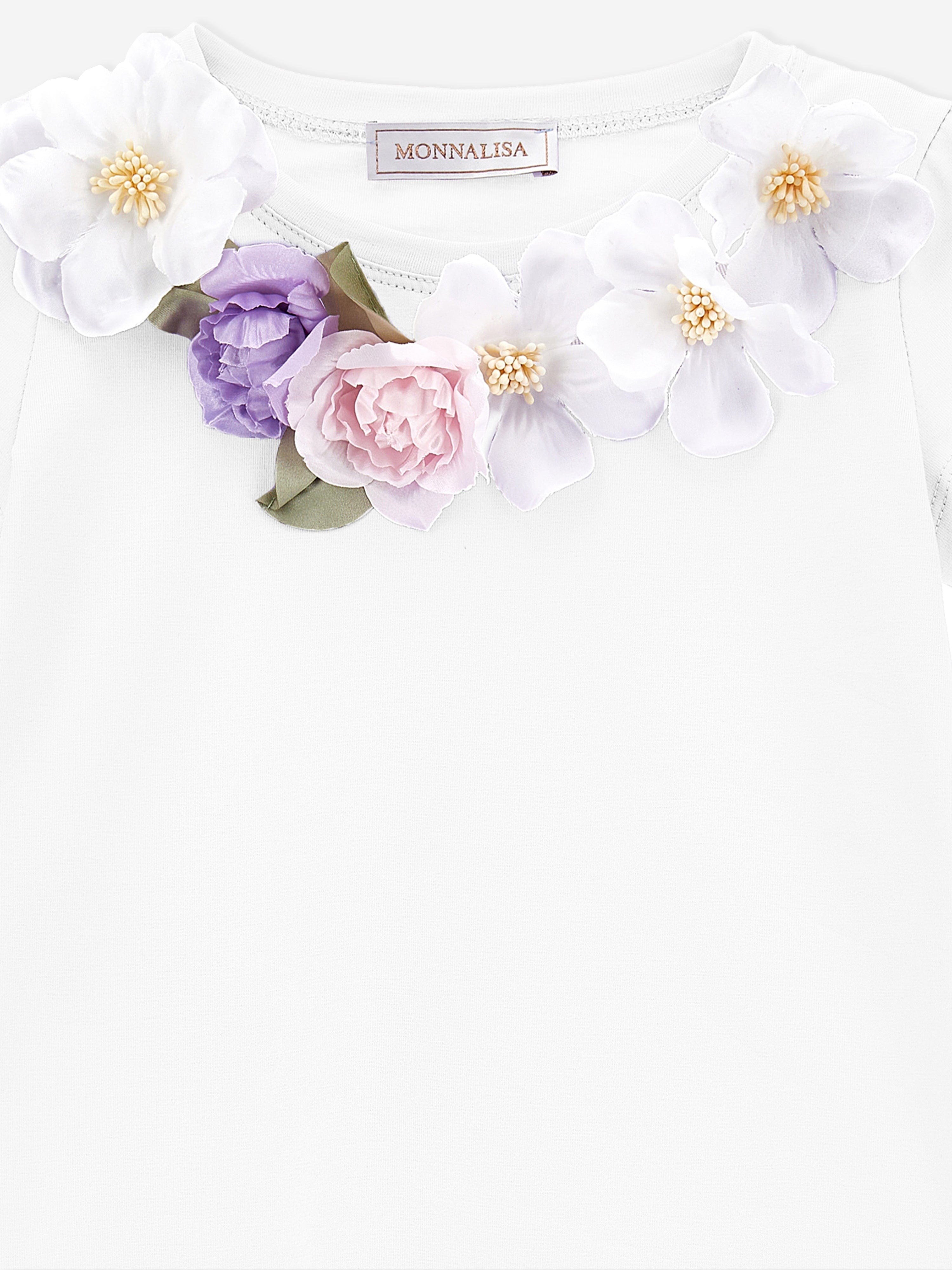 Monnalisa Girls Floral T-Shirt in White