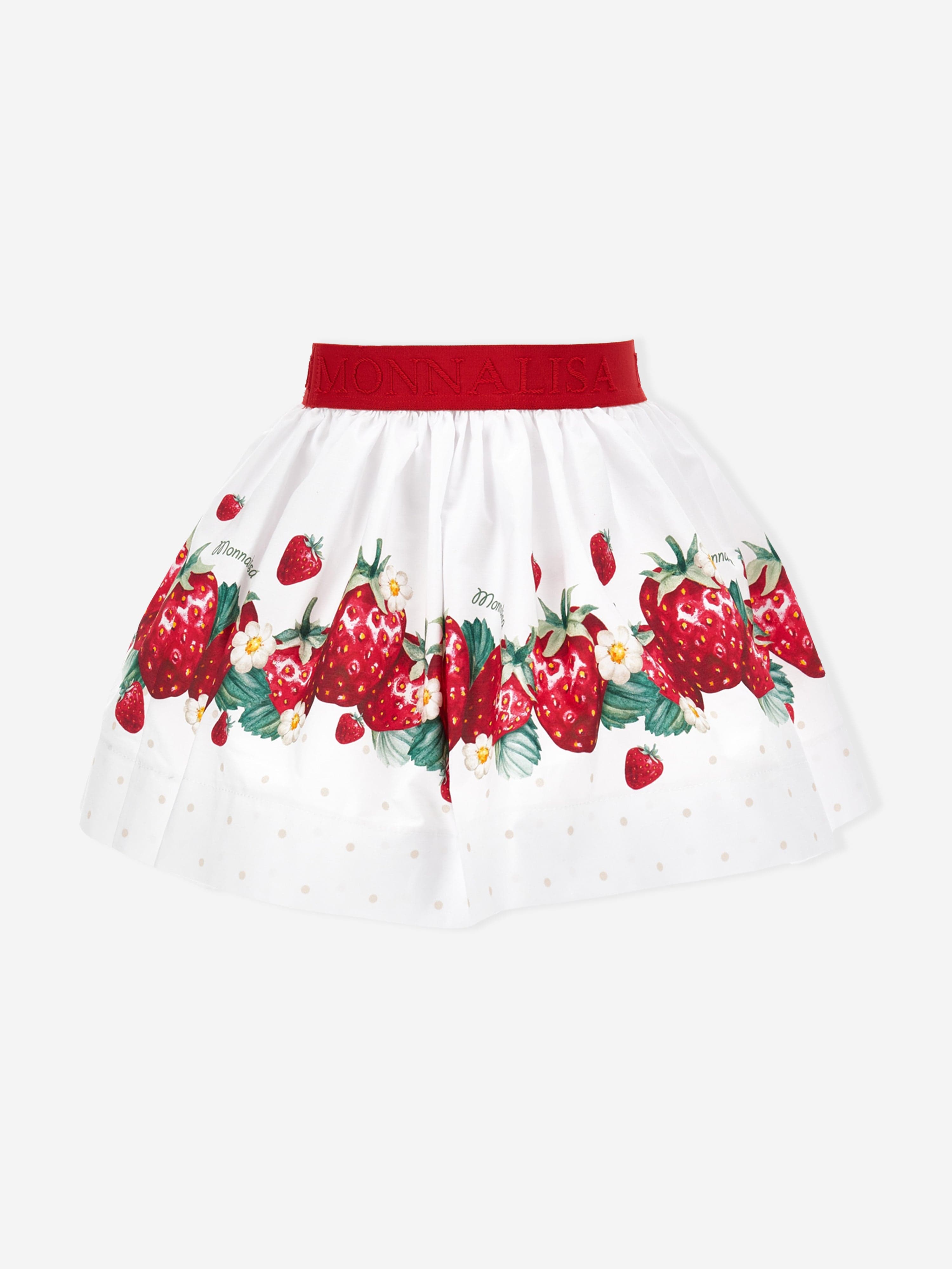 Monnalisa Girls Strawberry Skirt in White