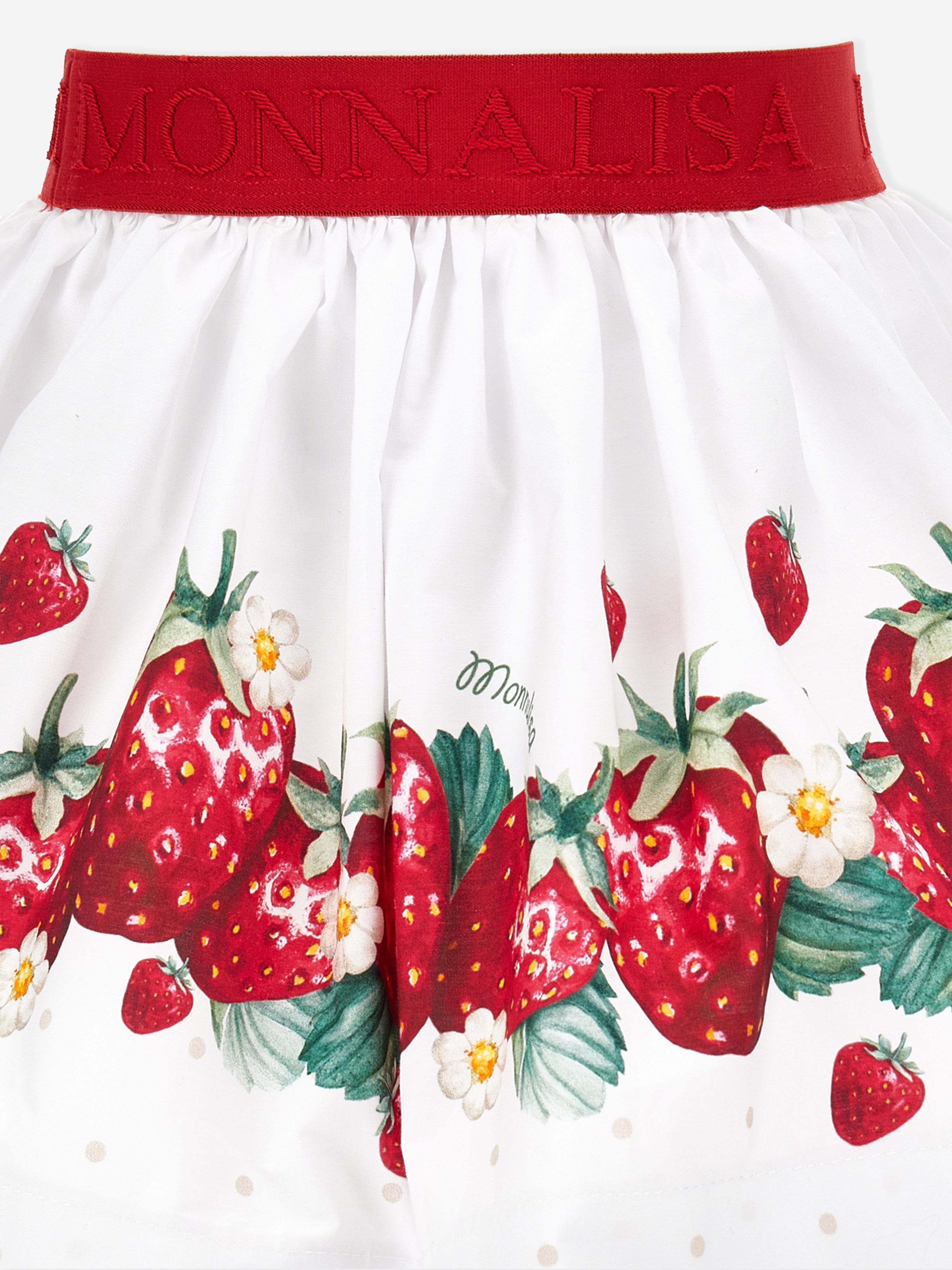 Monnalisa Girls Strawberry Skirt in White