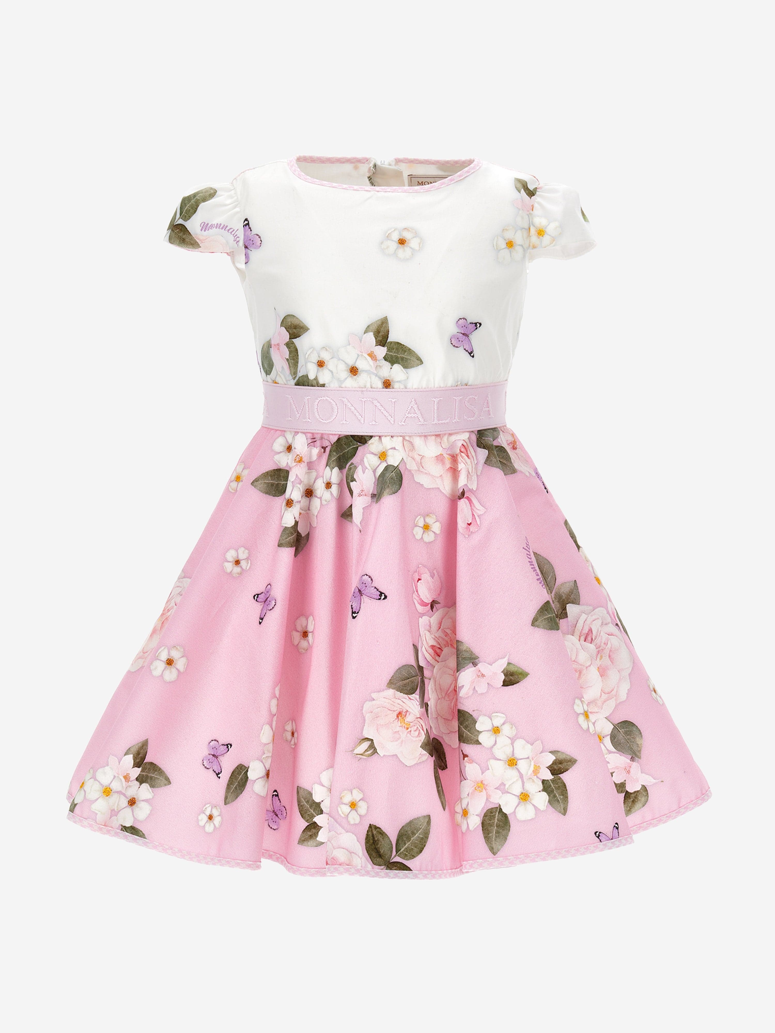 Monnalisa Girls Floral Bouquet Dress in Pink