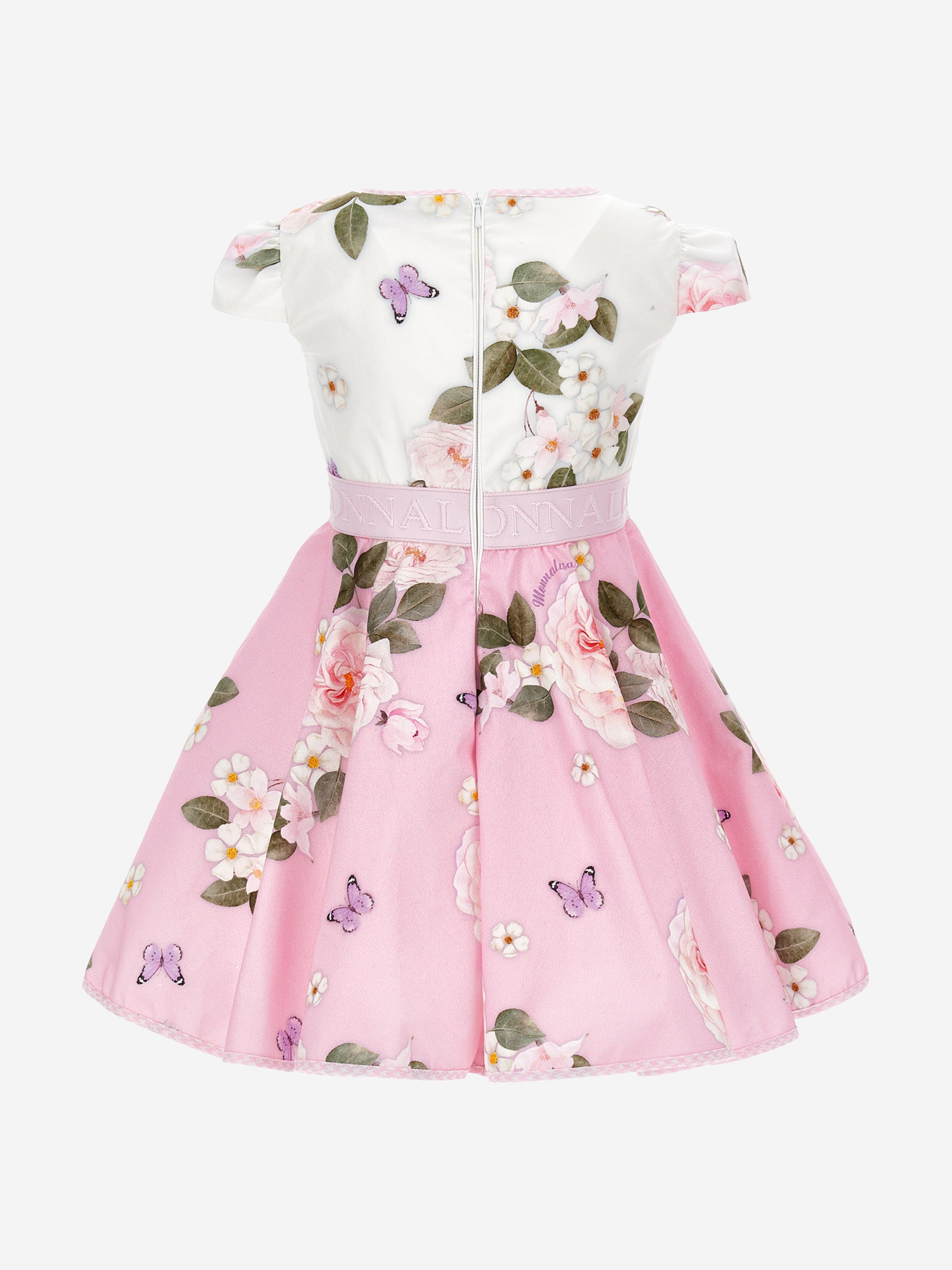 Monnalisa Girls Floral Bouquet Dress in Pink