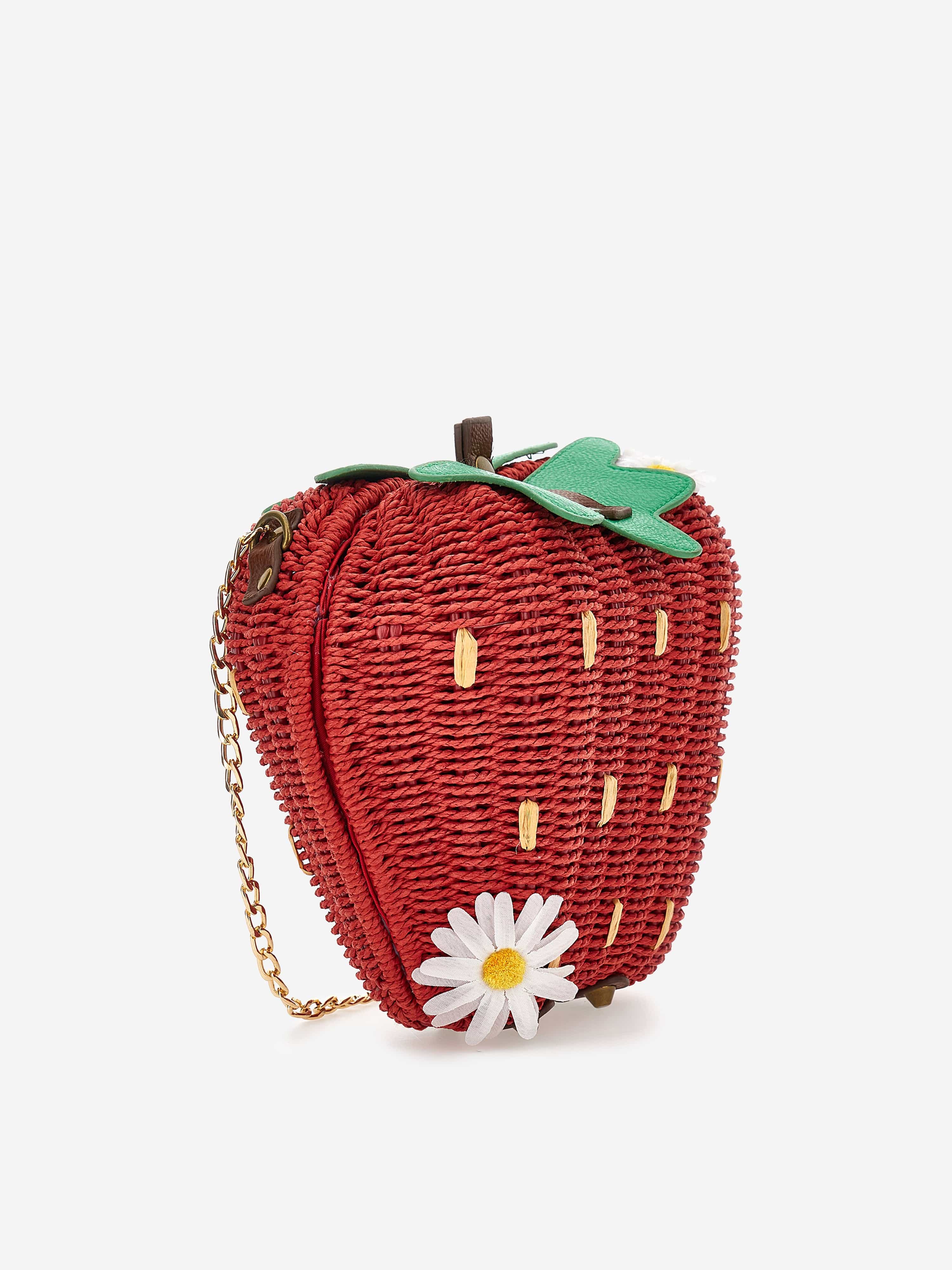 Monnalisa Girls Rafia Strawberry Crossbody Bag in Red (33cm)