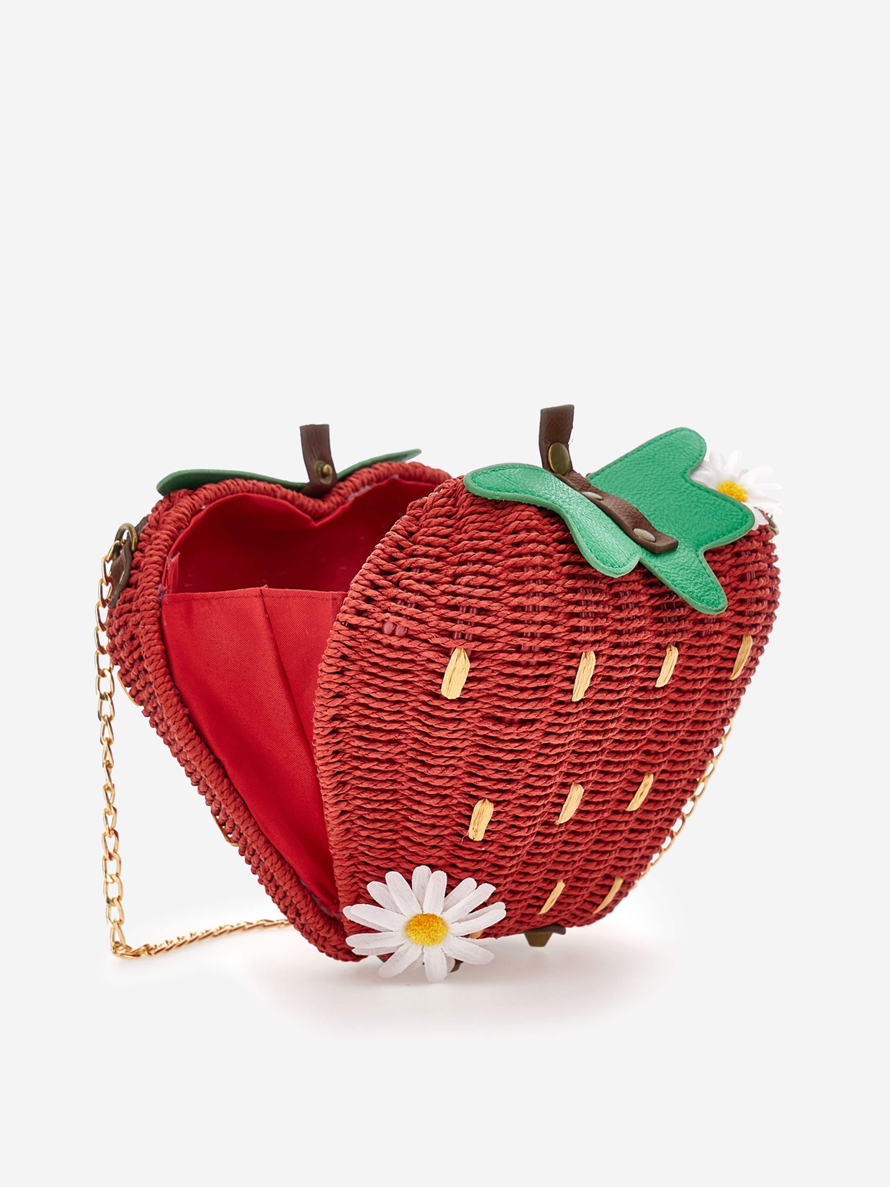 Monnalisa Girls Rafia Strawberry Crossbody Bag in Red (33cm)