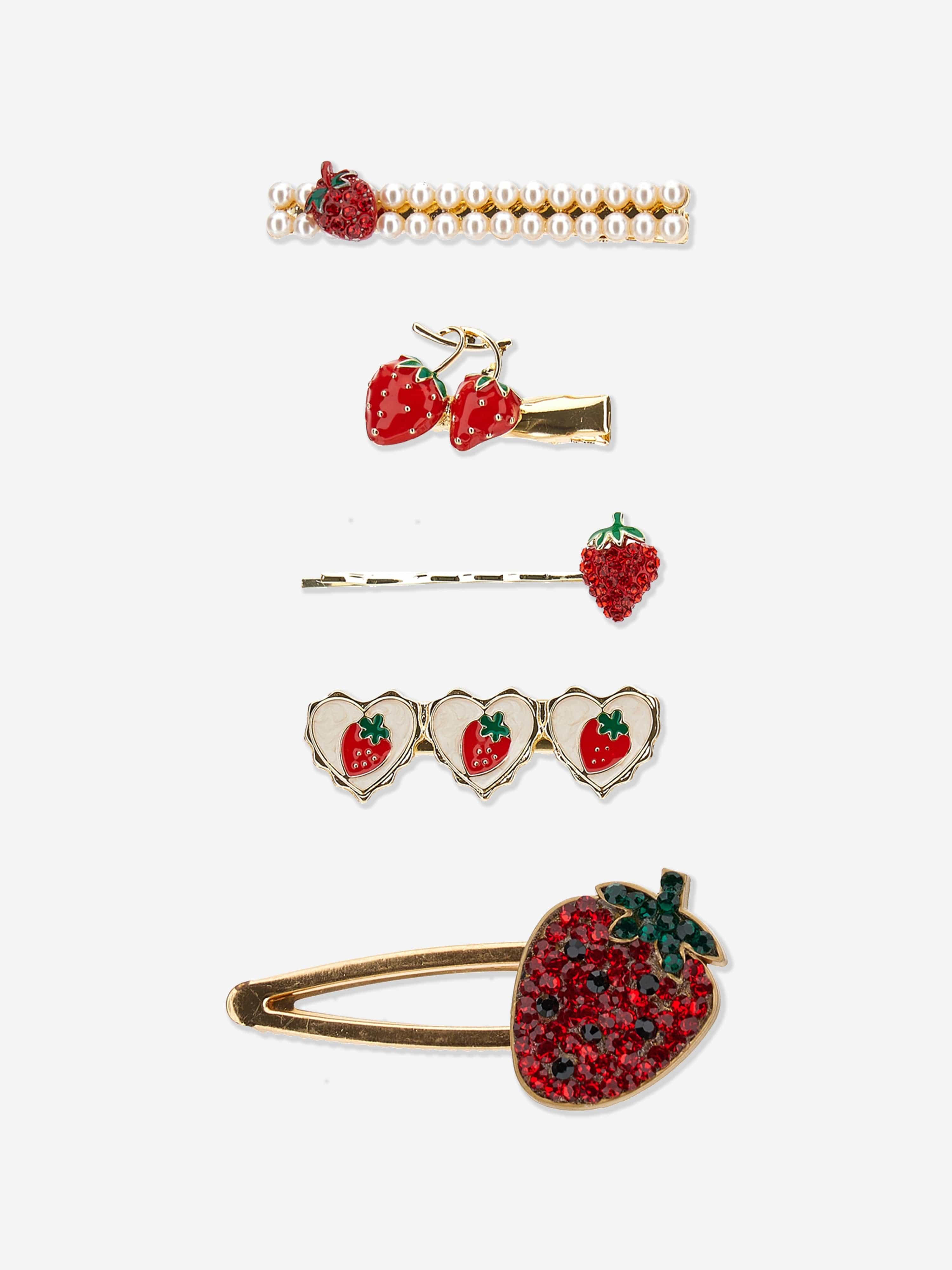 Monnalisa Girls Strawberry Hairclips Set in Red