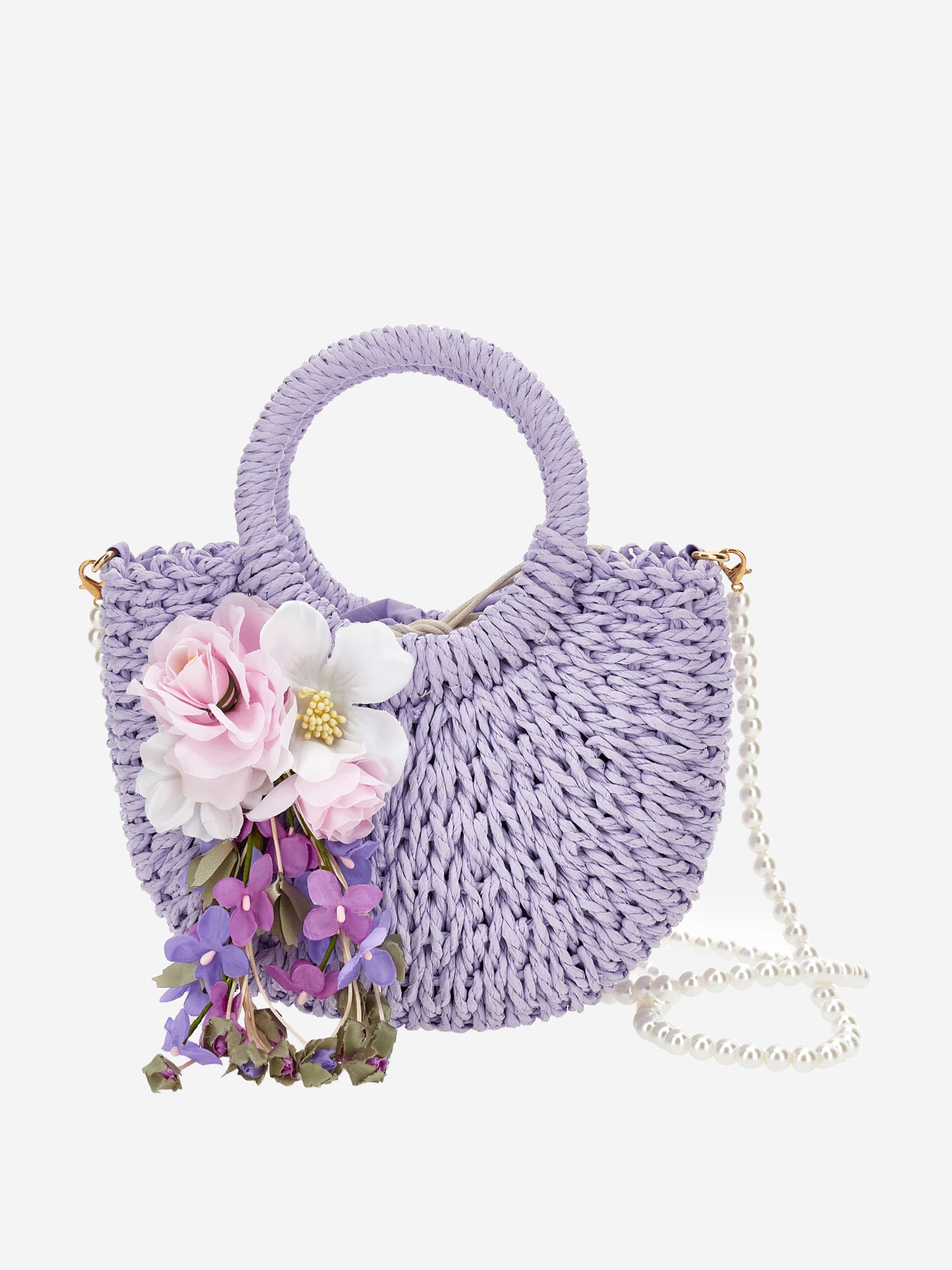 Monnalisa Girls Rafia Flower Crossbody Bag in Purple (33cm)