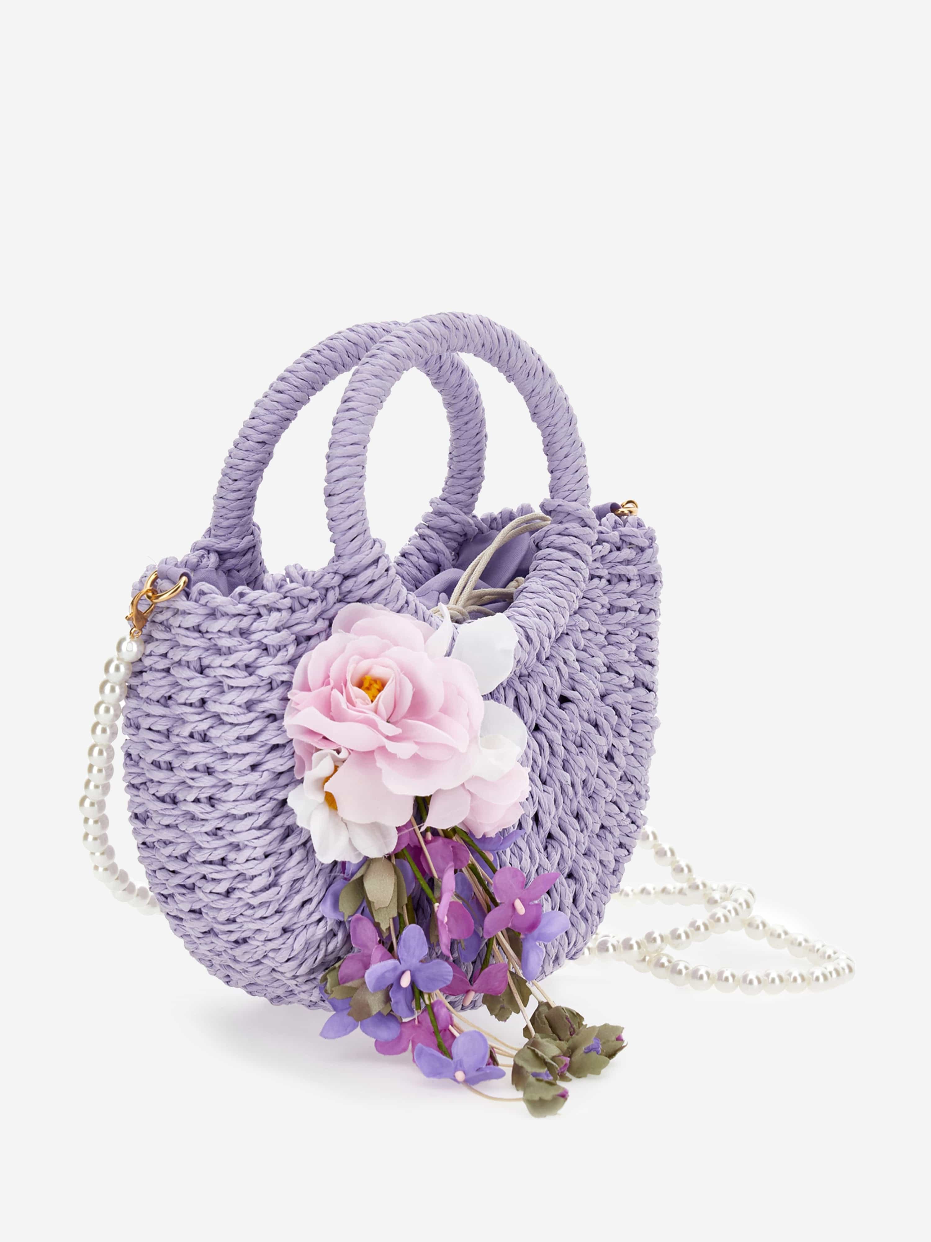 Monnalisa Girls Rafia Flower Crossbody Bag in Purple (33cm)