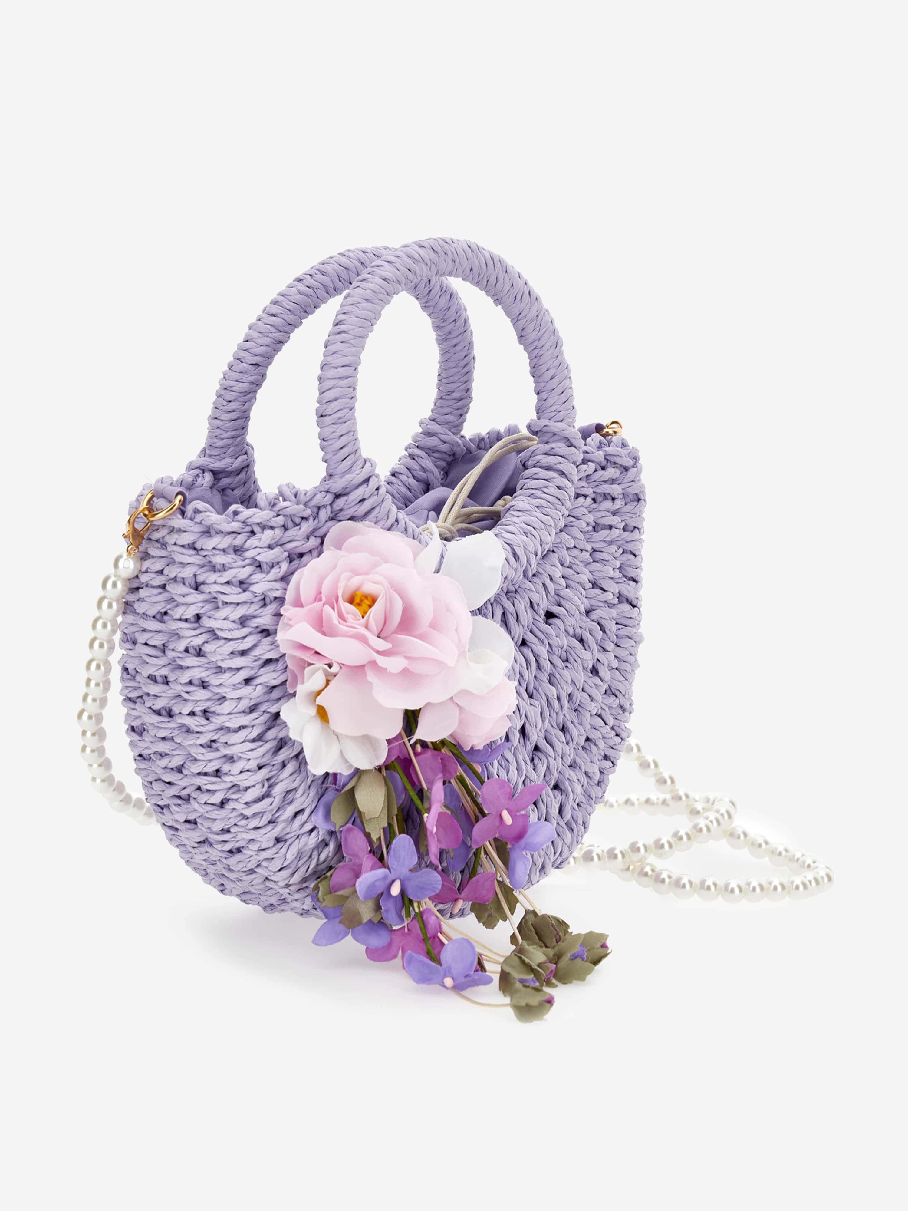 Monnalisa Girls Rafia Flower Crossbody Bag in Purple (33cm)