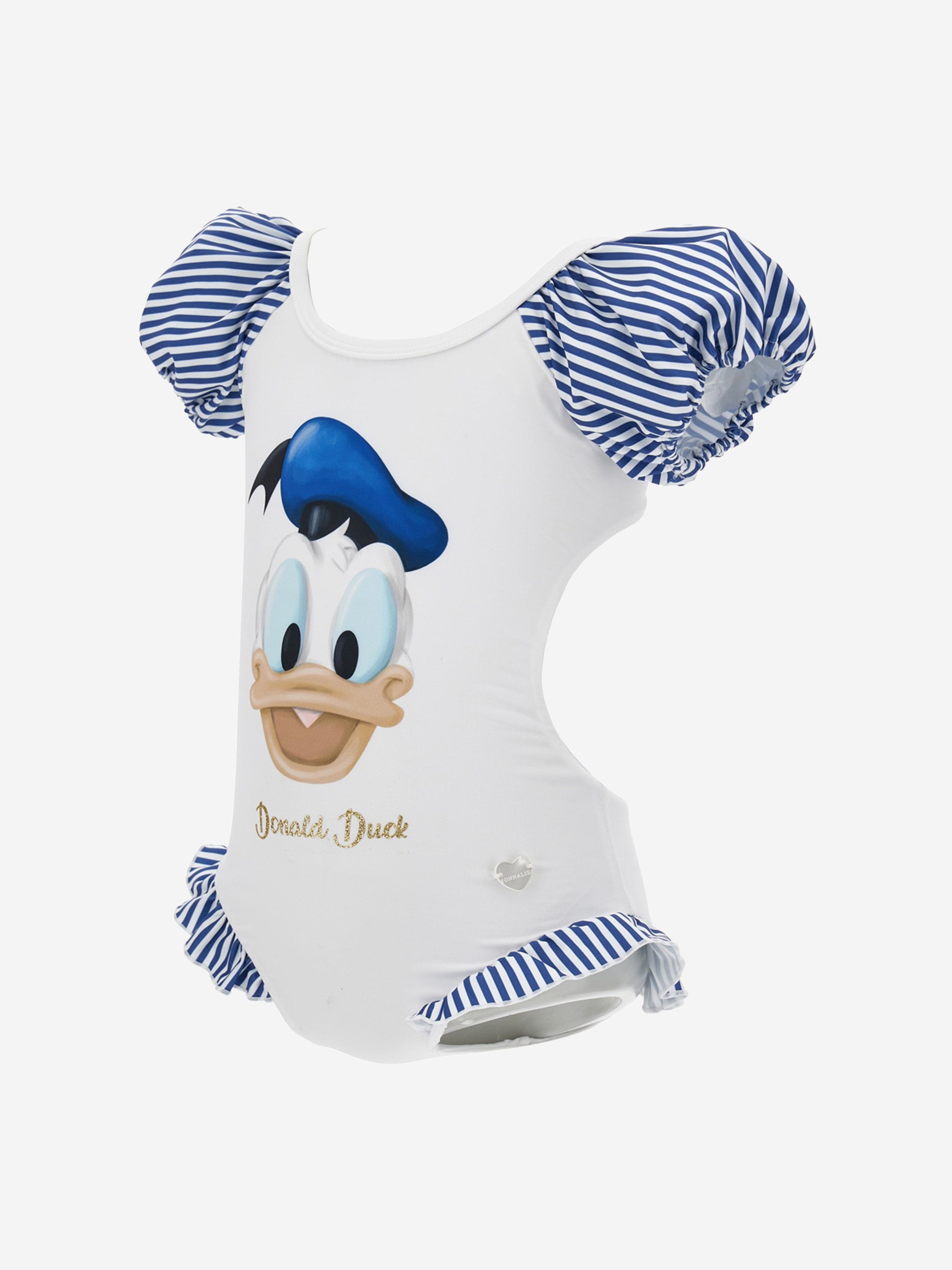 Monnalisa Girls Donald Duck Swimsuit in White