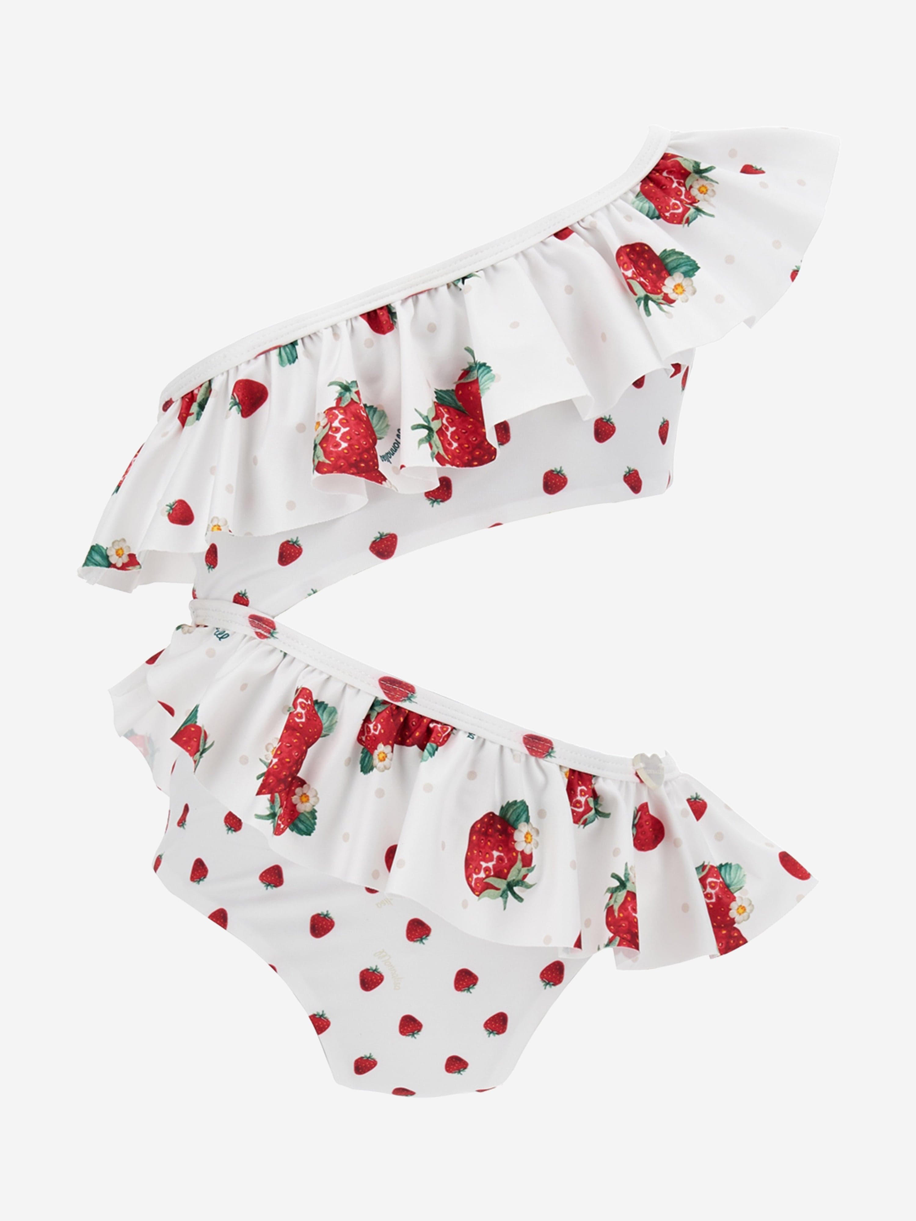 Monnalisa Girls Polka Dot Strawberries Bikini in White