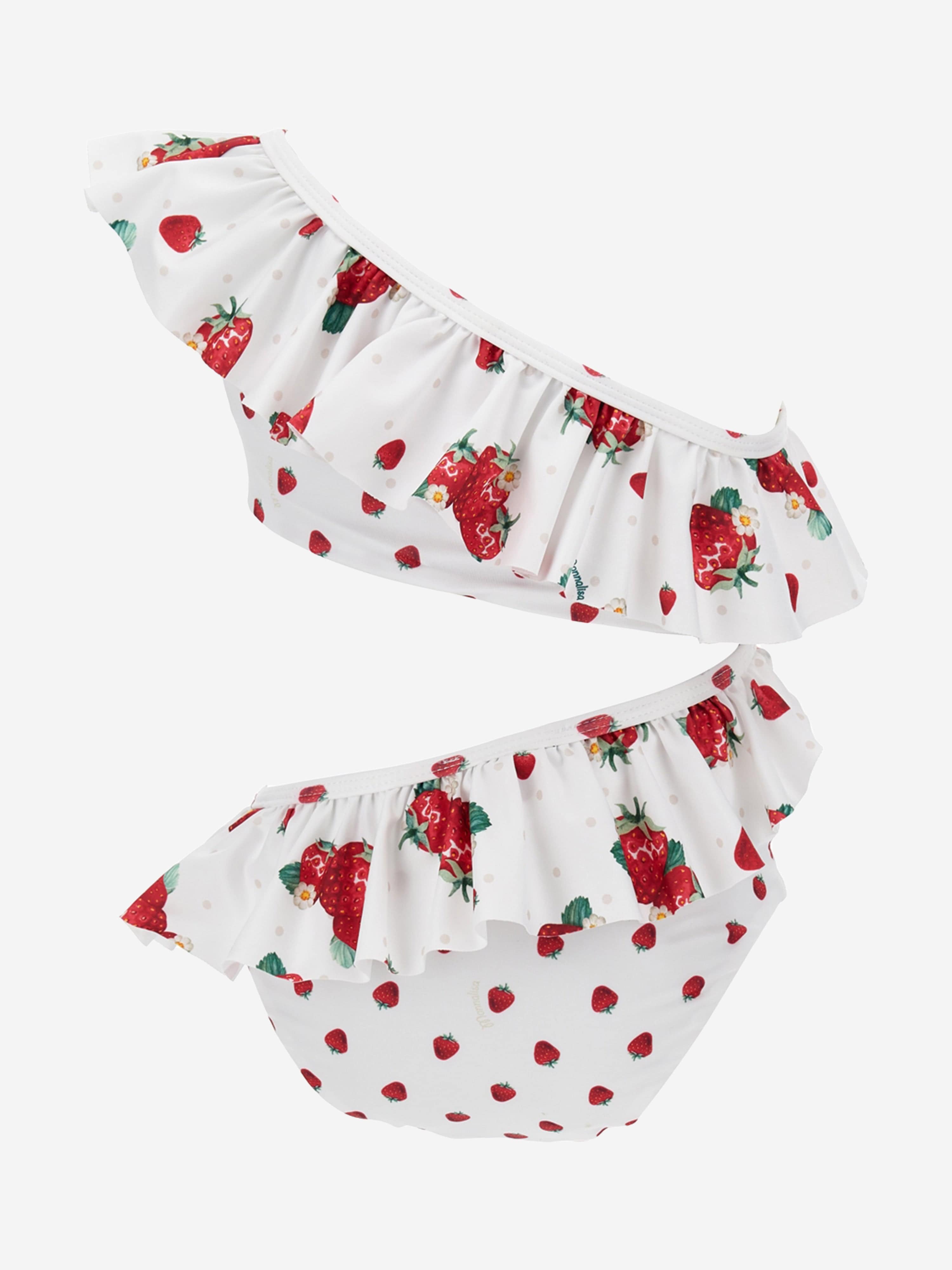 Monnalisa Girls Polka Dot Strawberries Bikini in White