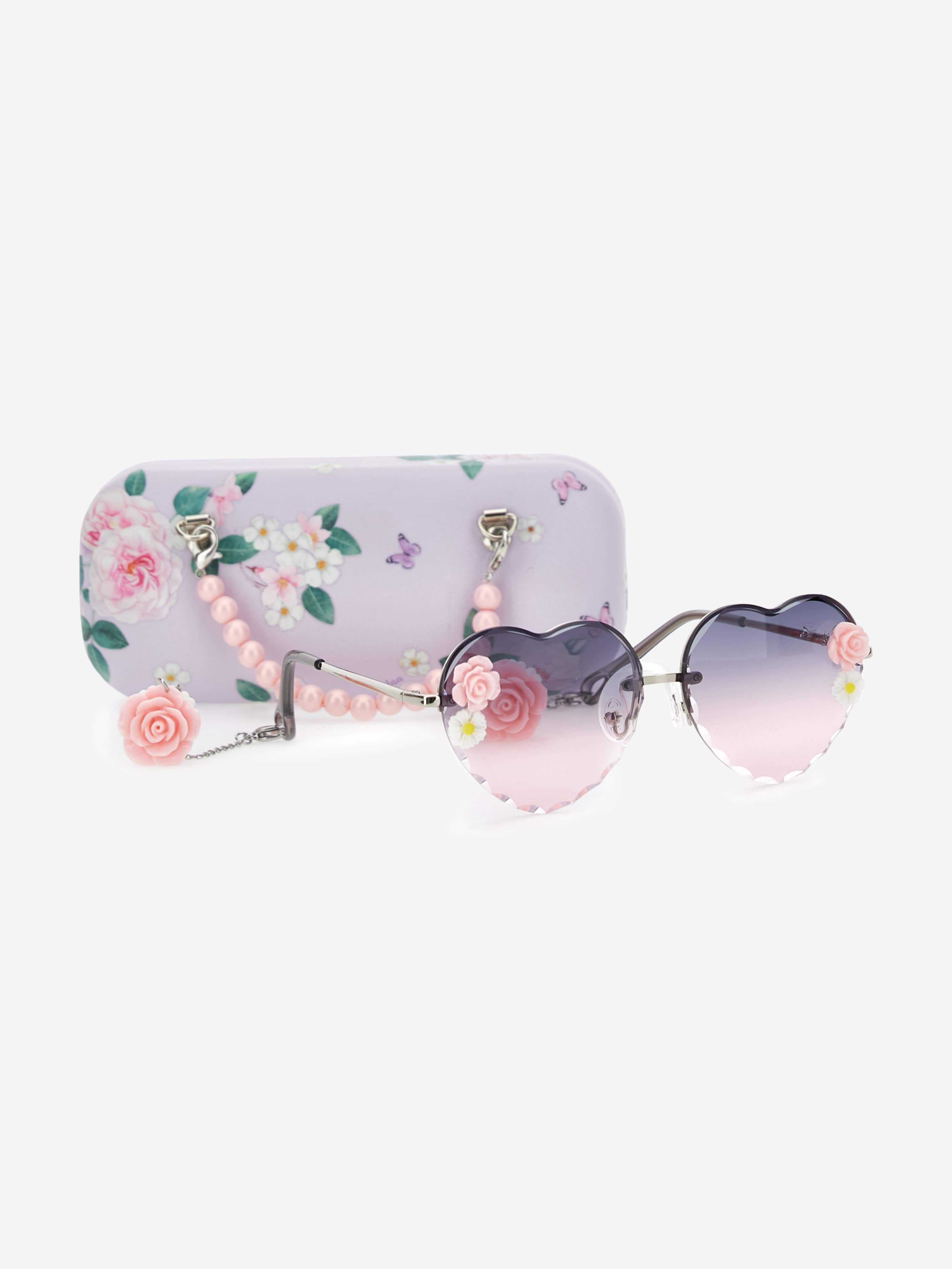 Monnalisa Girls Falling Flower Heart Sunglasses With Case in Purple