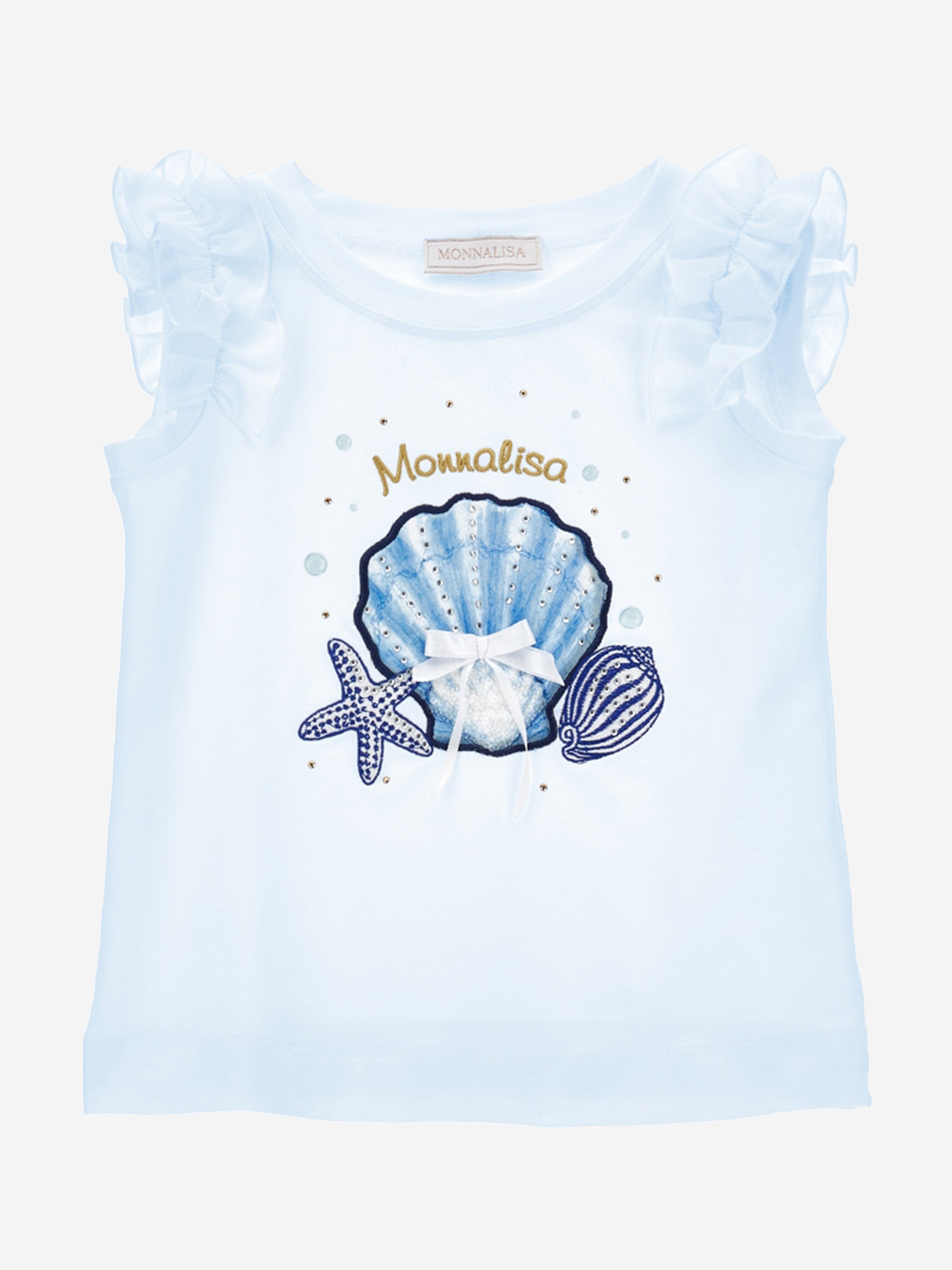 Monnalisa Girls Shell Ruffle T-Shirt in Blue