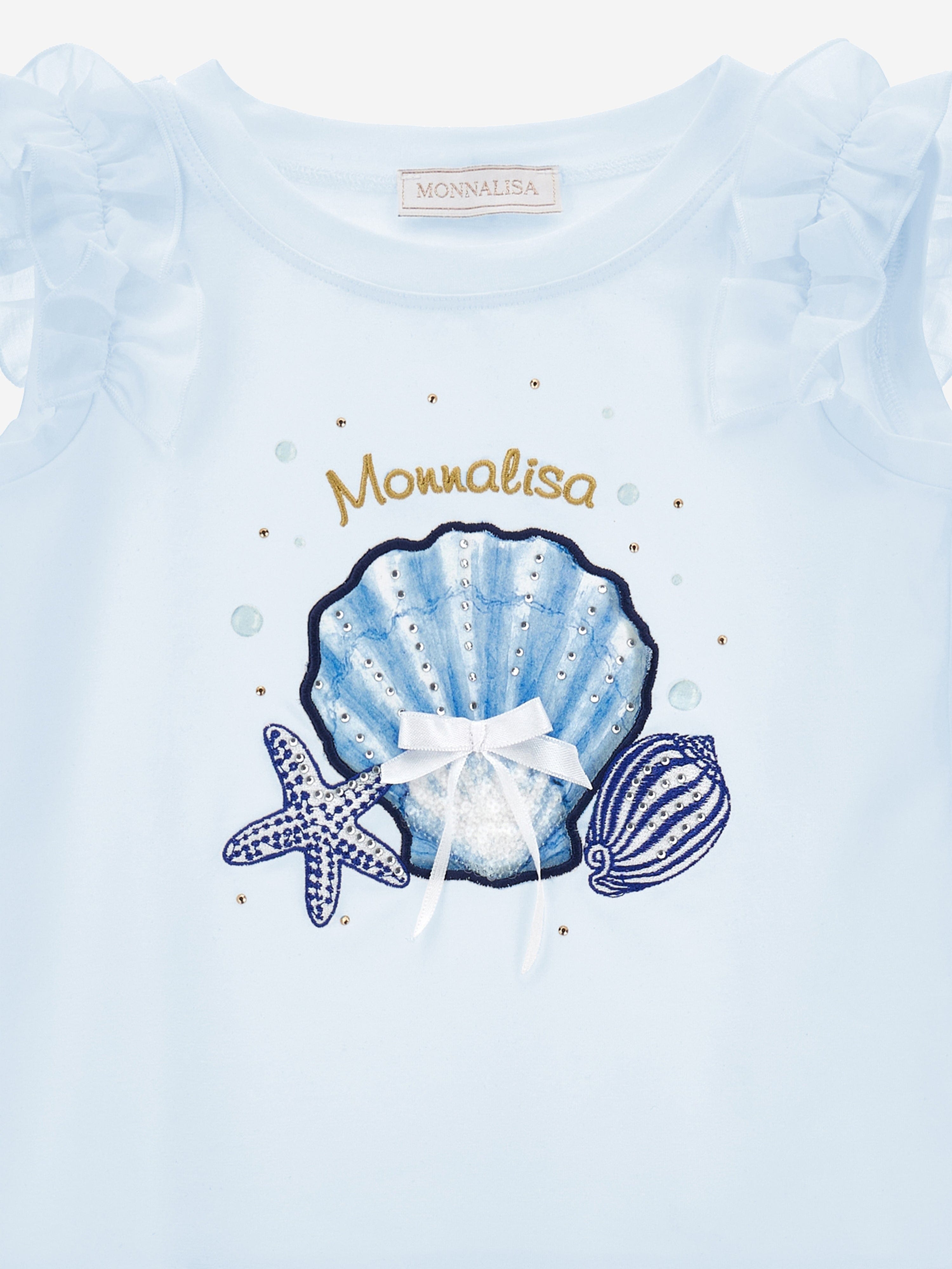 Monnalisa Girls Shell Ruffle T-Shirt in Blue