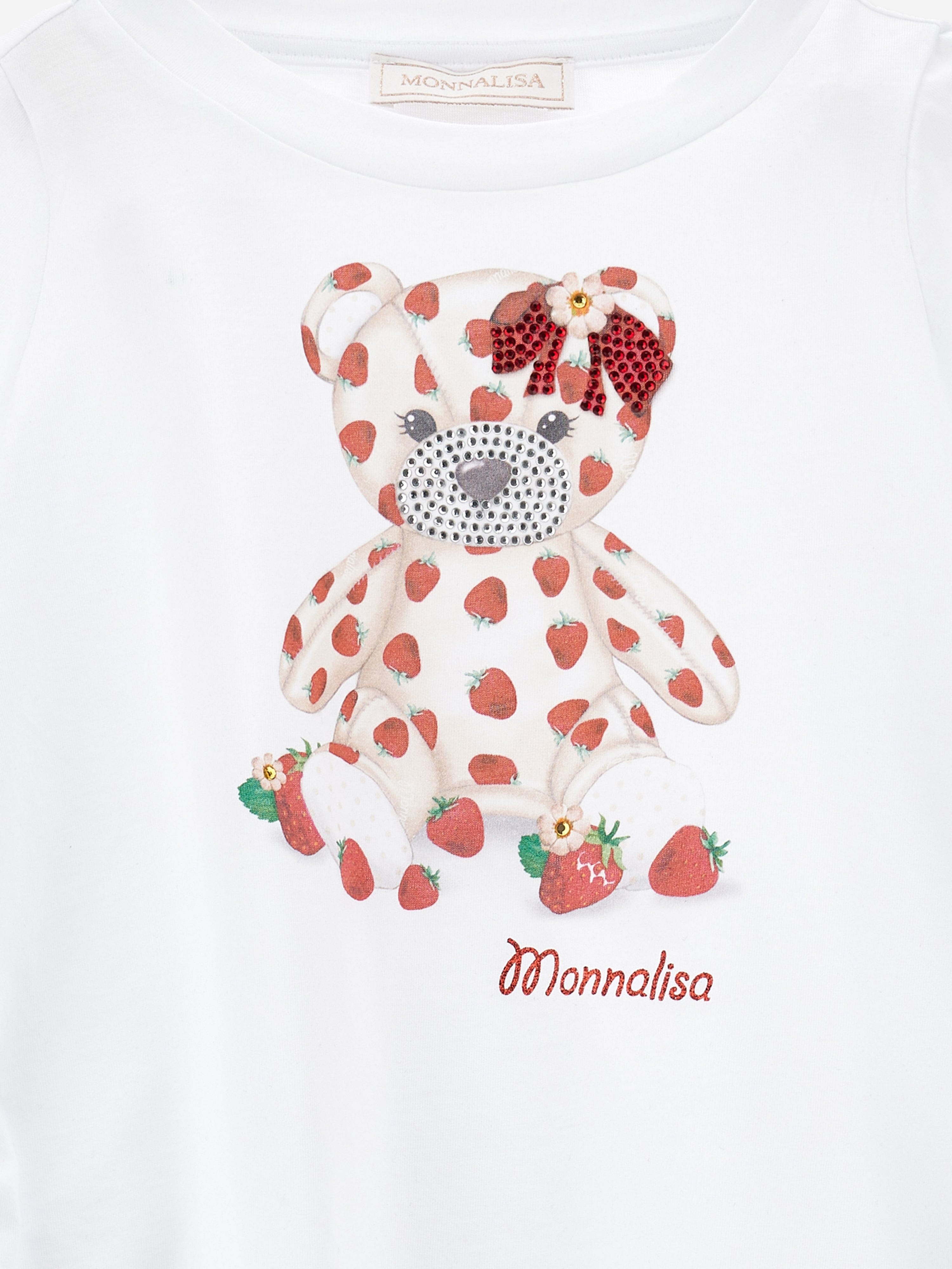 Monnalisa Girls Teddy Bear Maxi T-Shirt in White