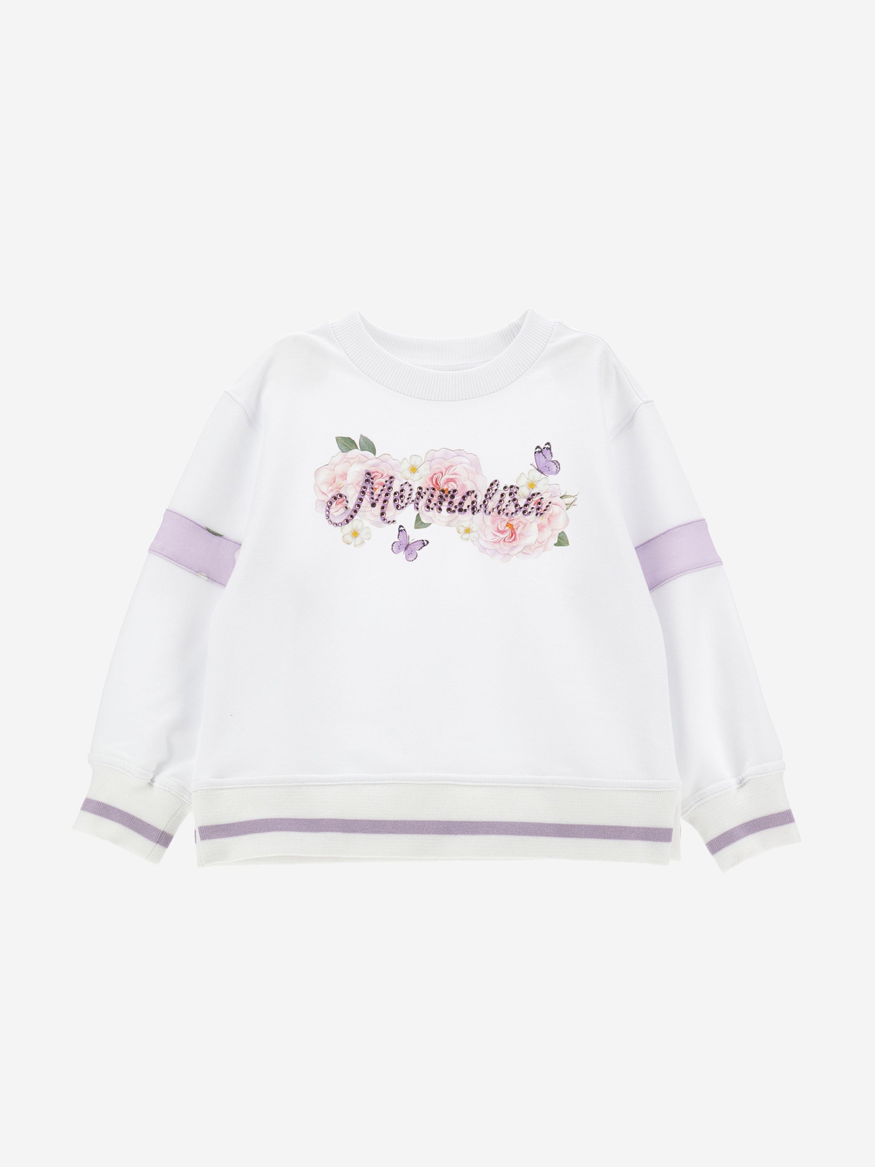 Monnalisa Girls Romantic Flowers Sweatshirt in White