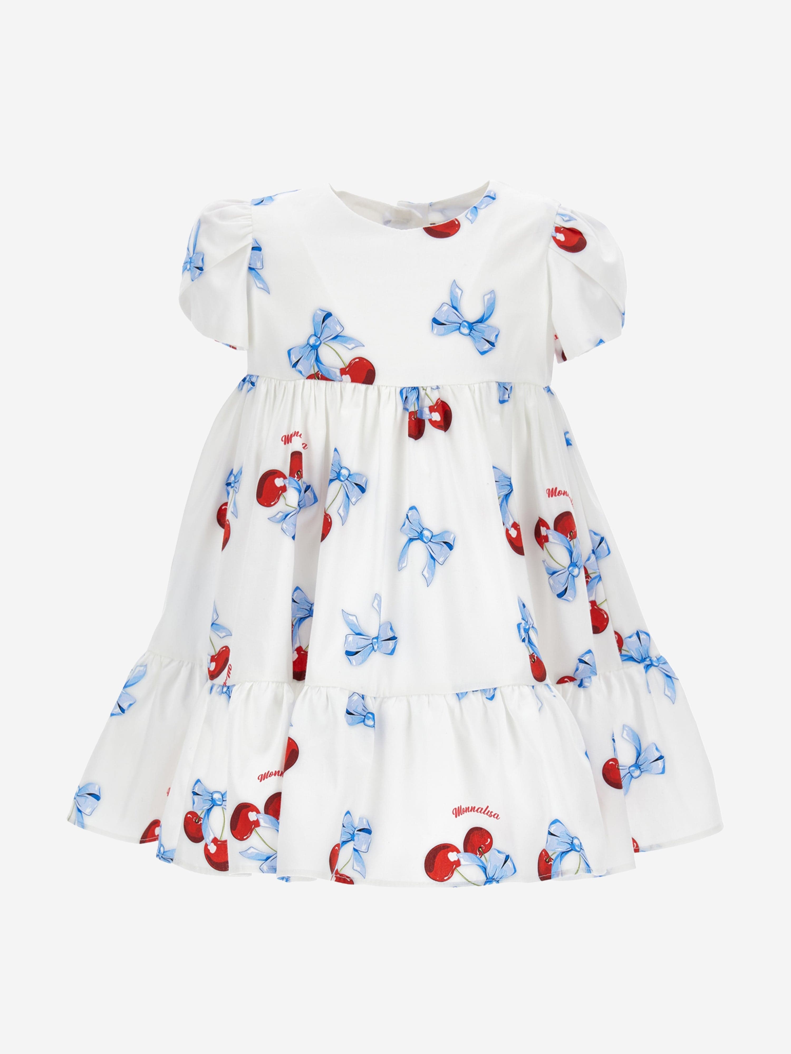 Monnalisa Baby Girls Cherry Print Dress in White