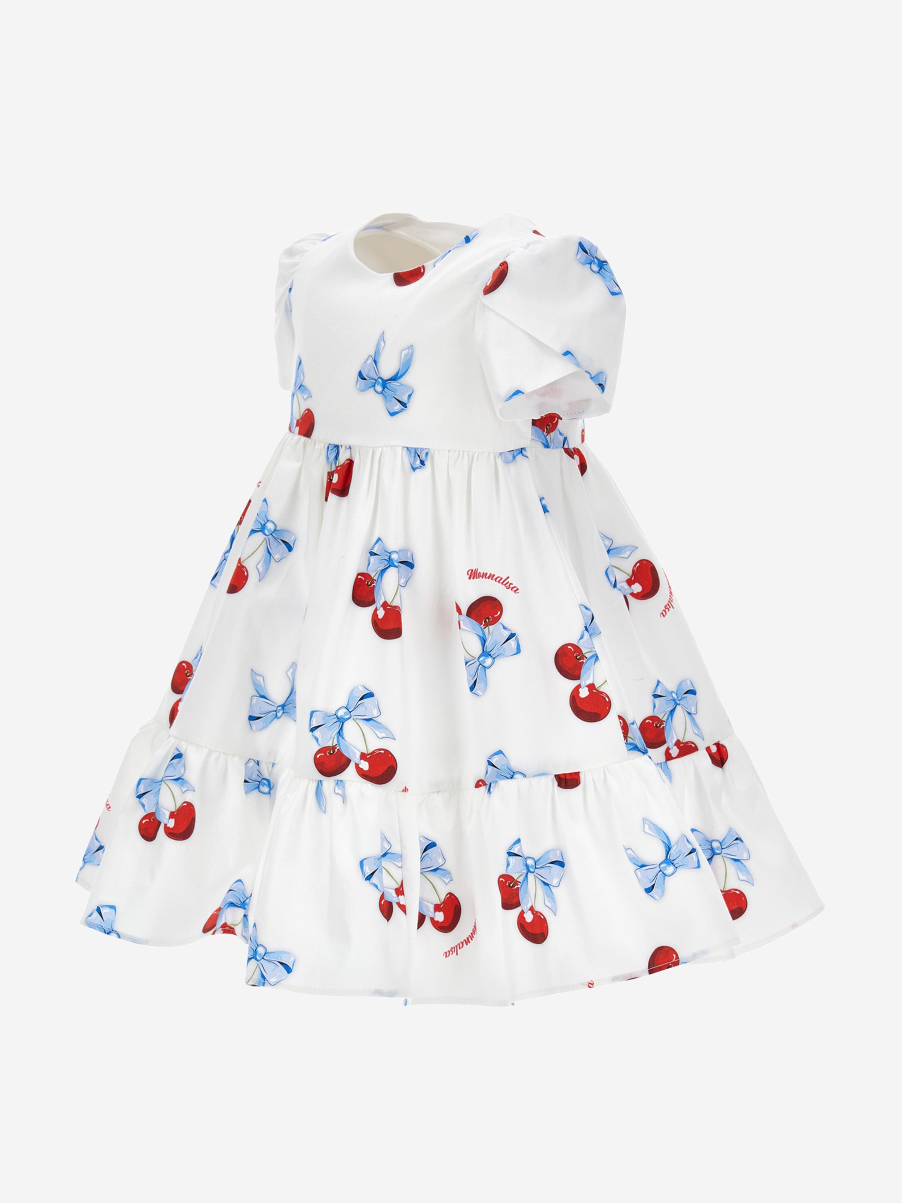 Monnalisa Baby Girls Cherry Print Dress in White