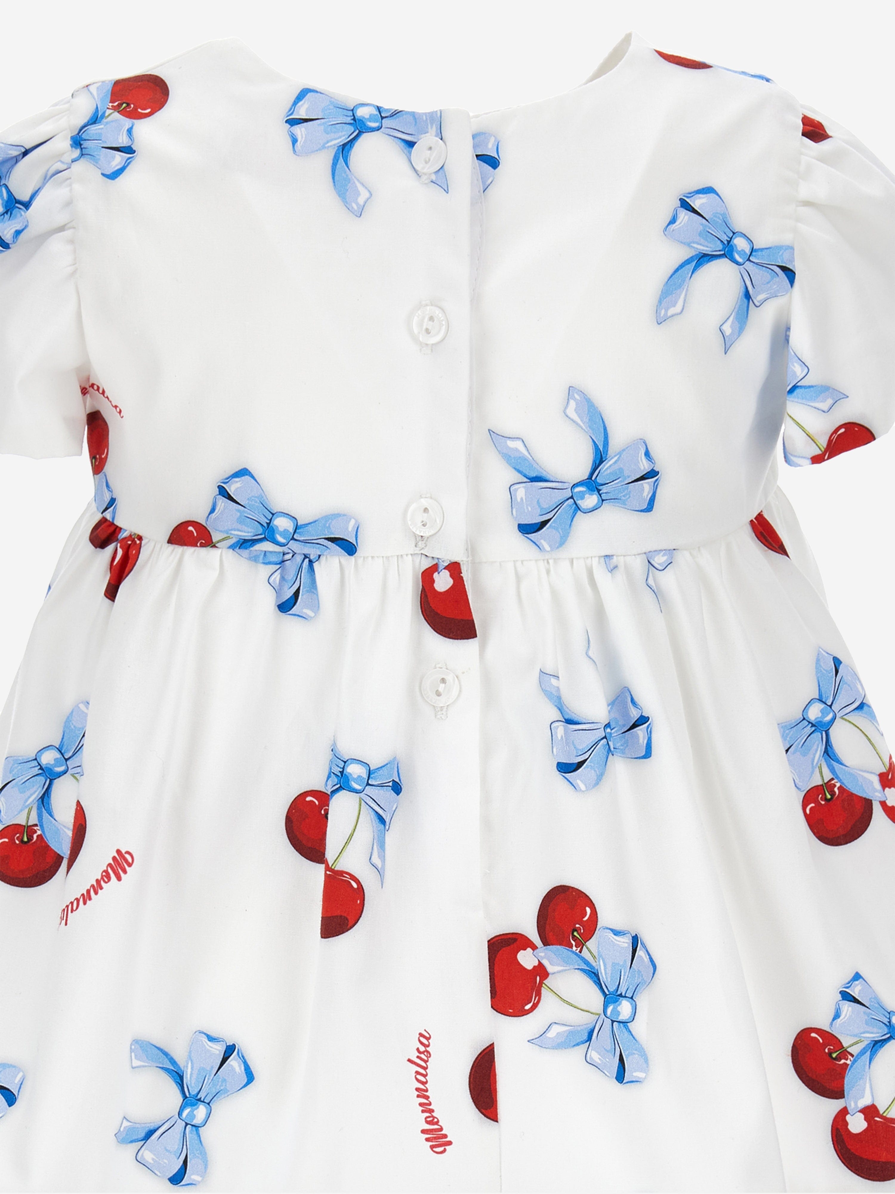 Monnalisa Baby Girls Cherry Print Dress in White