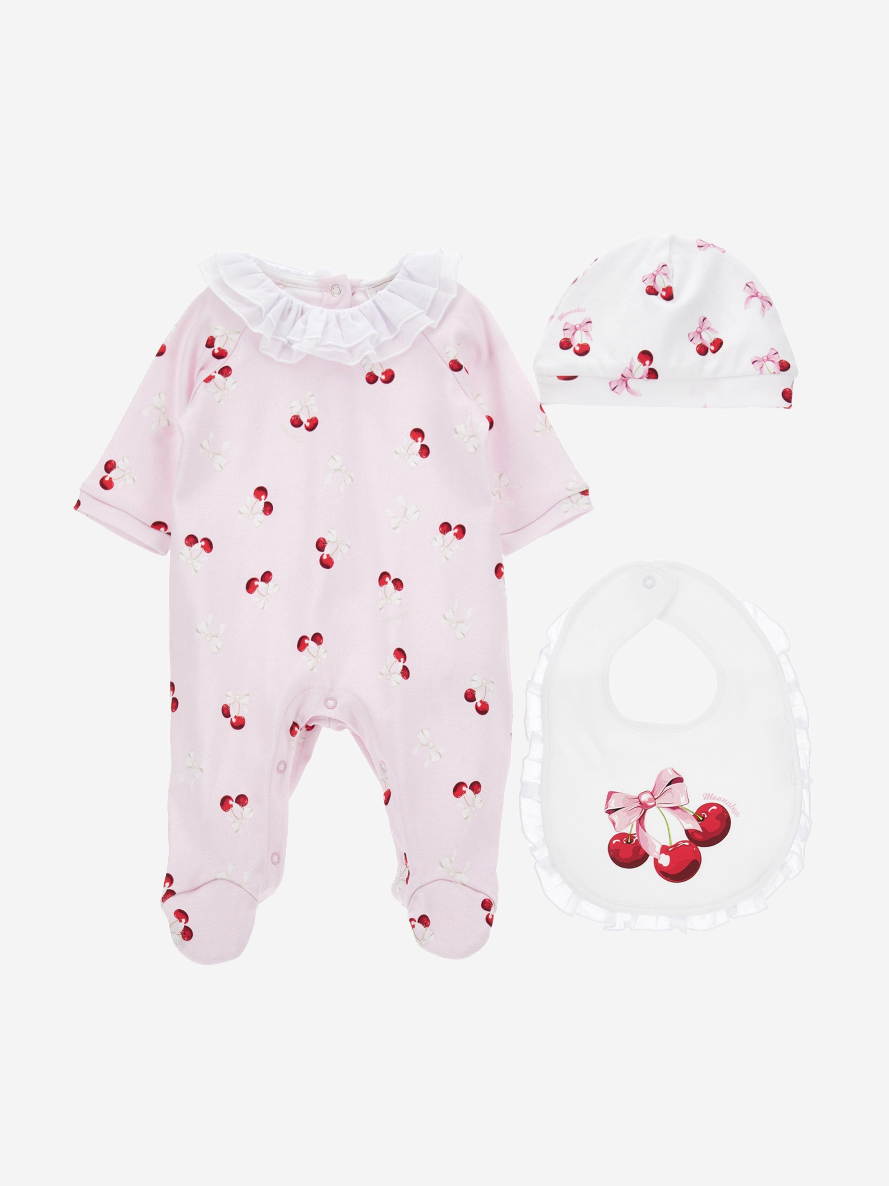 Monnalisa Baby Girls Cherry Babygrow Gift Set in Pink