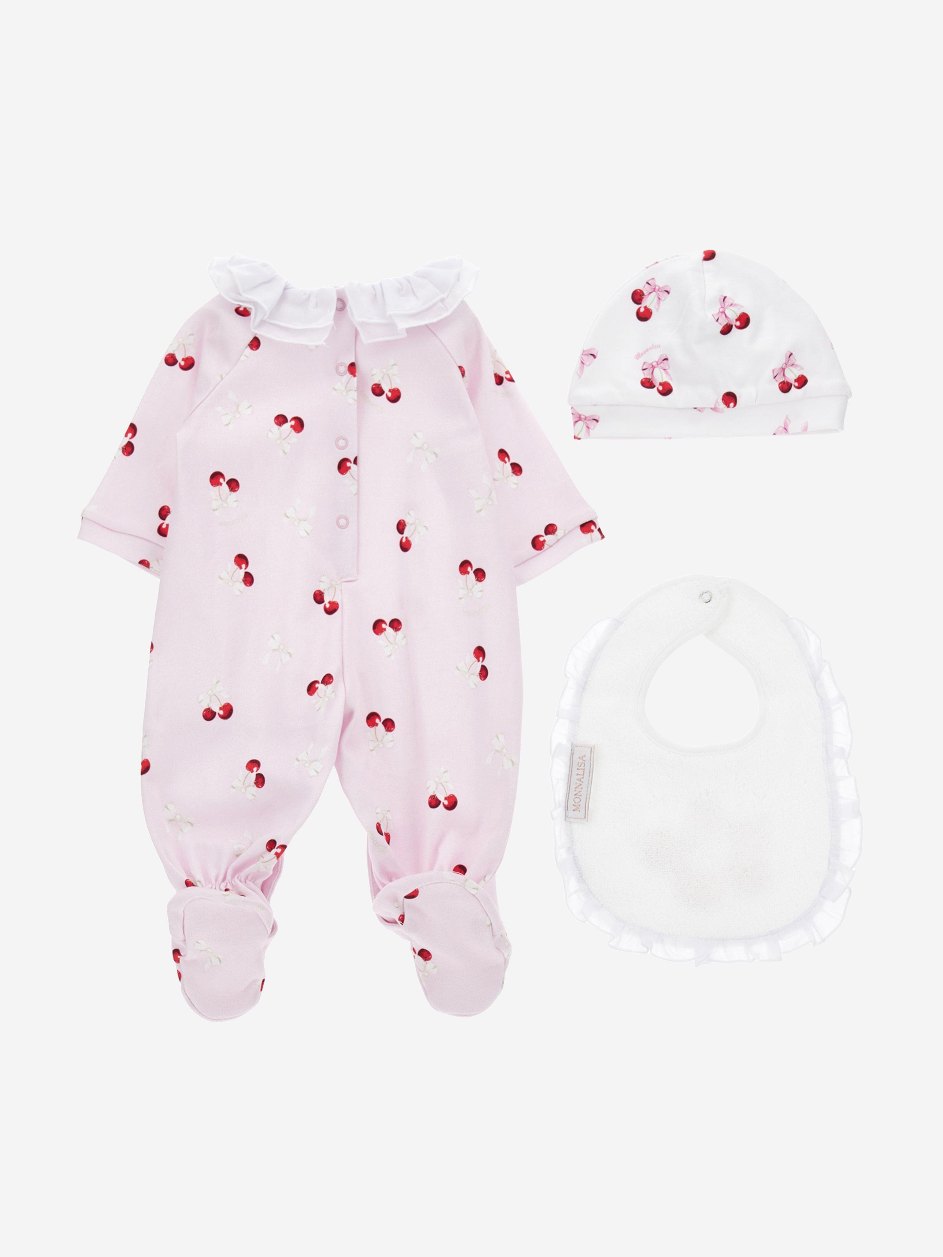 Monnalisa Baby Girls Cherry Babygrow Gift Set in Pink